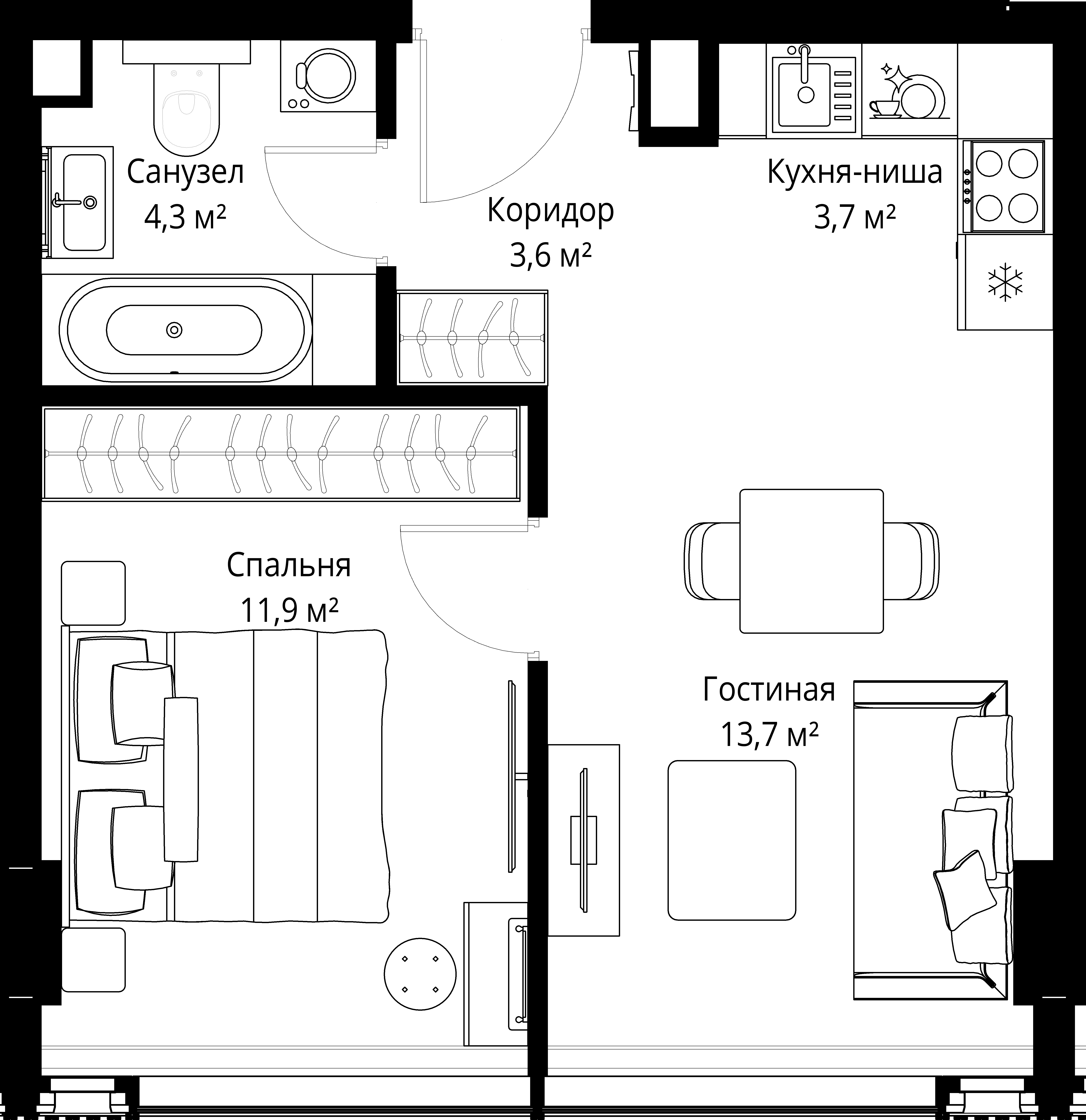 1-комнатная, 37,2 м² — 40 818 816 ₽