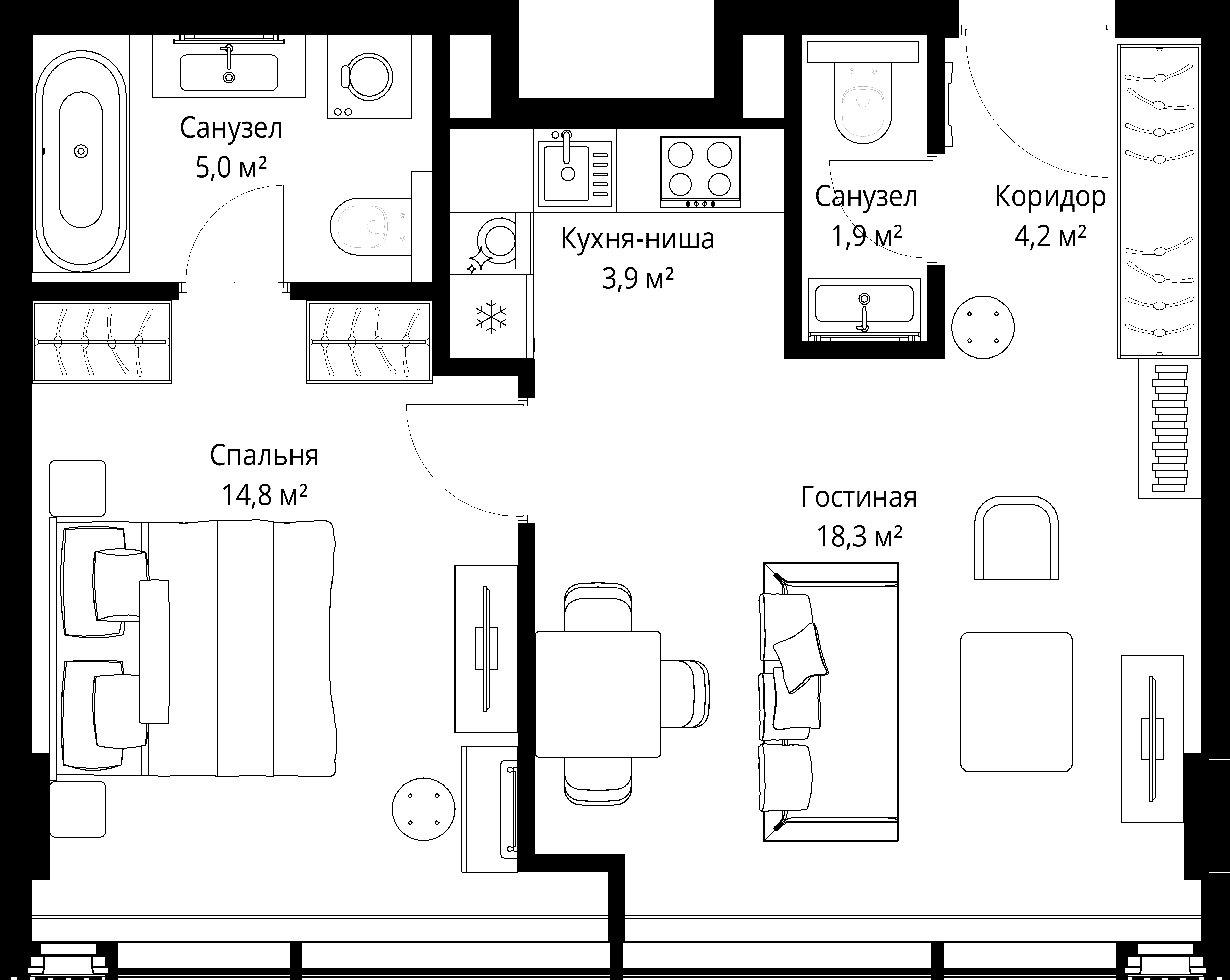 1-комнатная, 48,1 м² — 51 593 022 ₽
