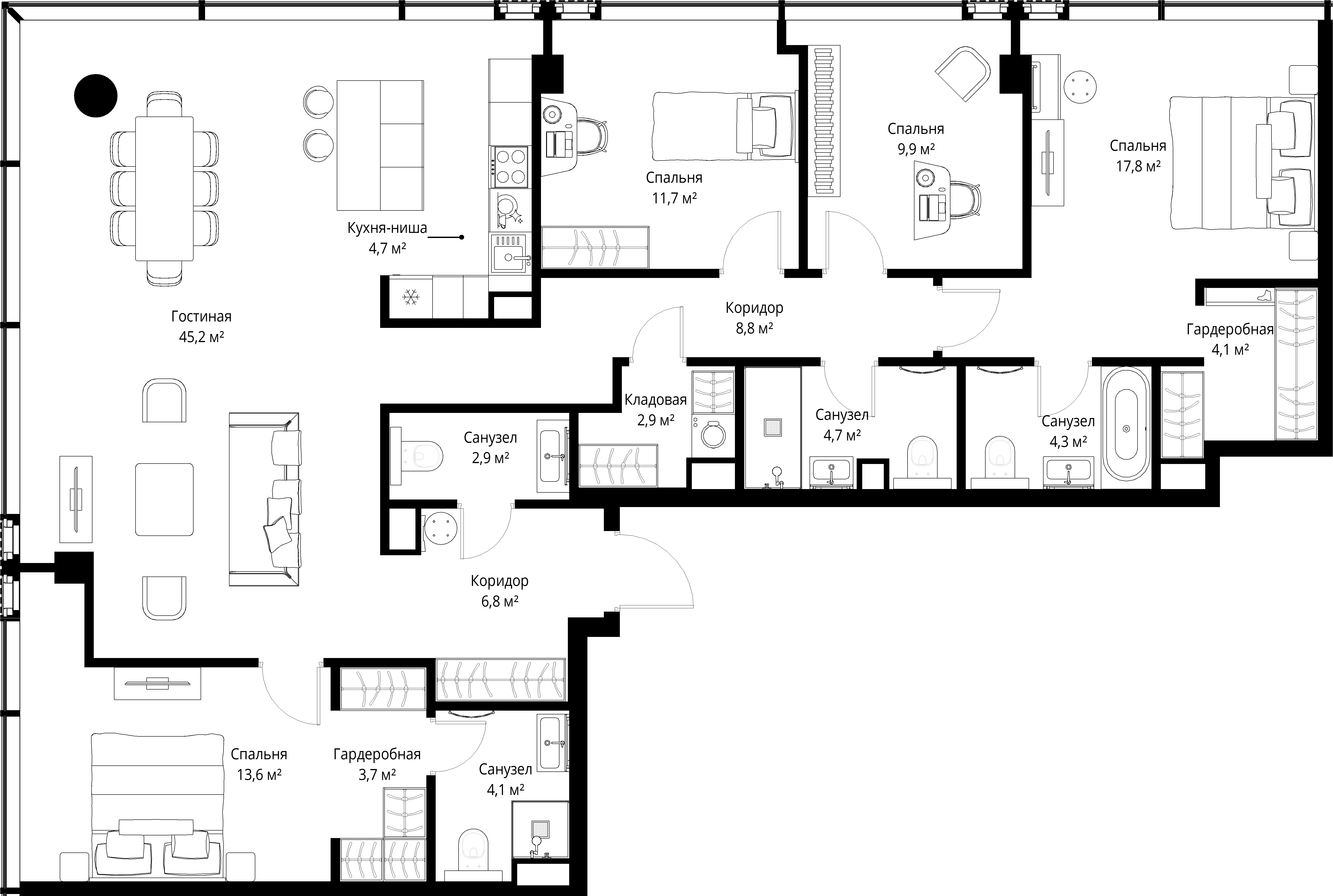 4-комнатная, 145,2 м² — 218 944 176 ₽
