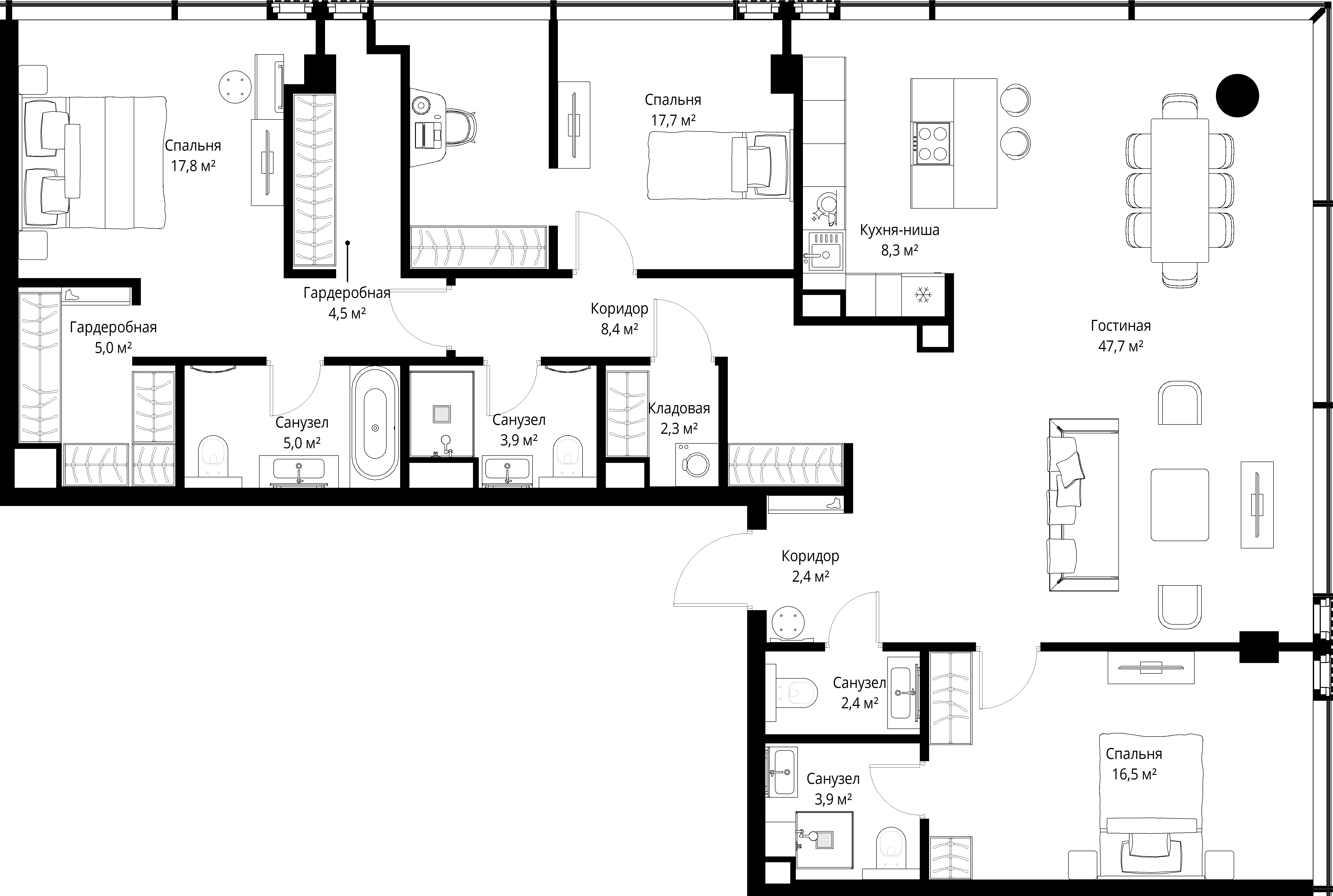 3-комнатная, 145,8 м² — 200 962 555 ₽