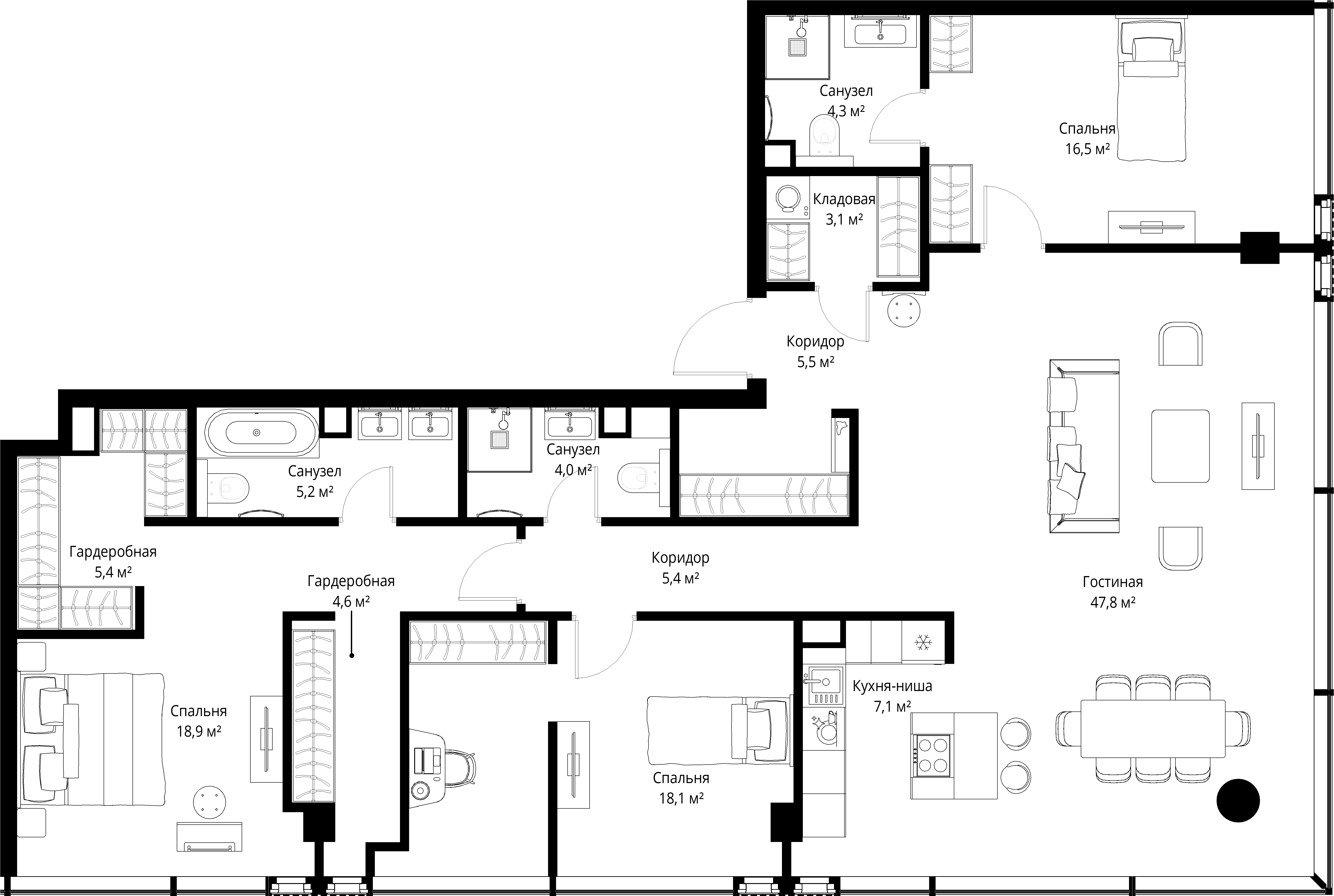 3-комнатная, 145,9 м² — 211 892 320 ₽