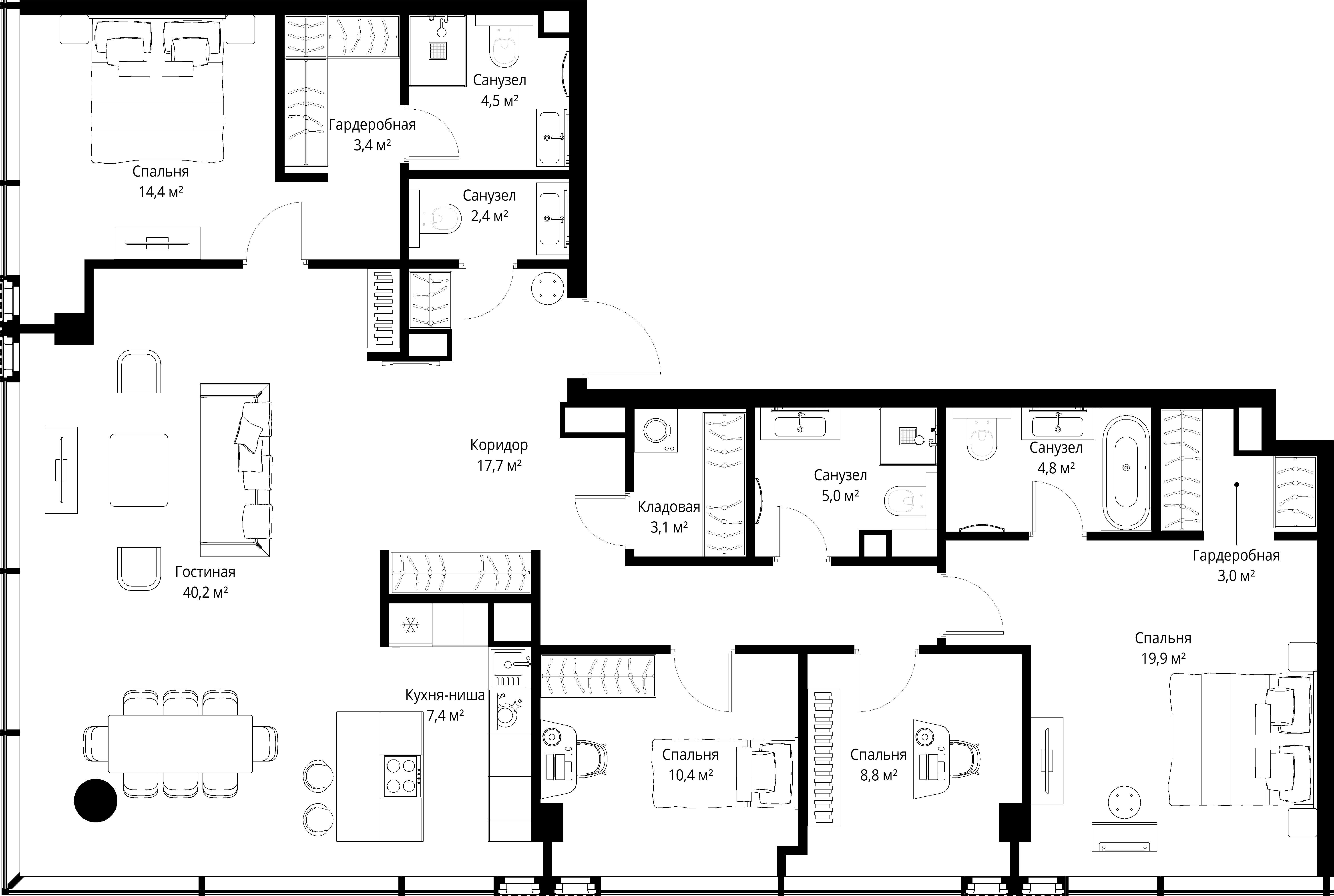 4-комнатная, 145 м² — 230 715 300 ₽
