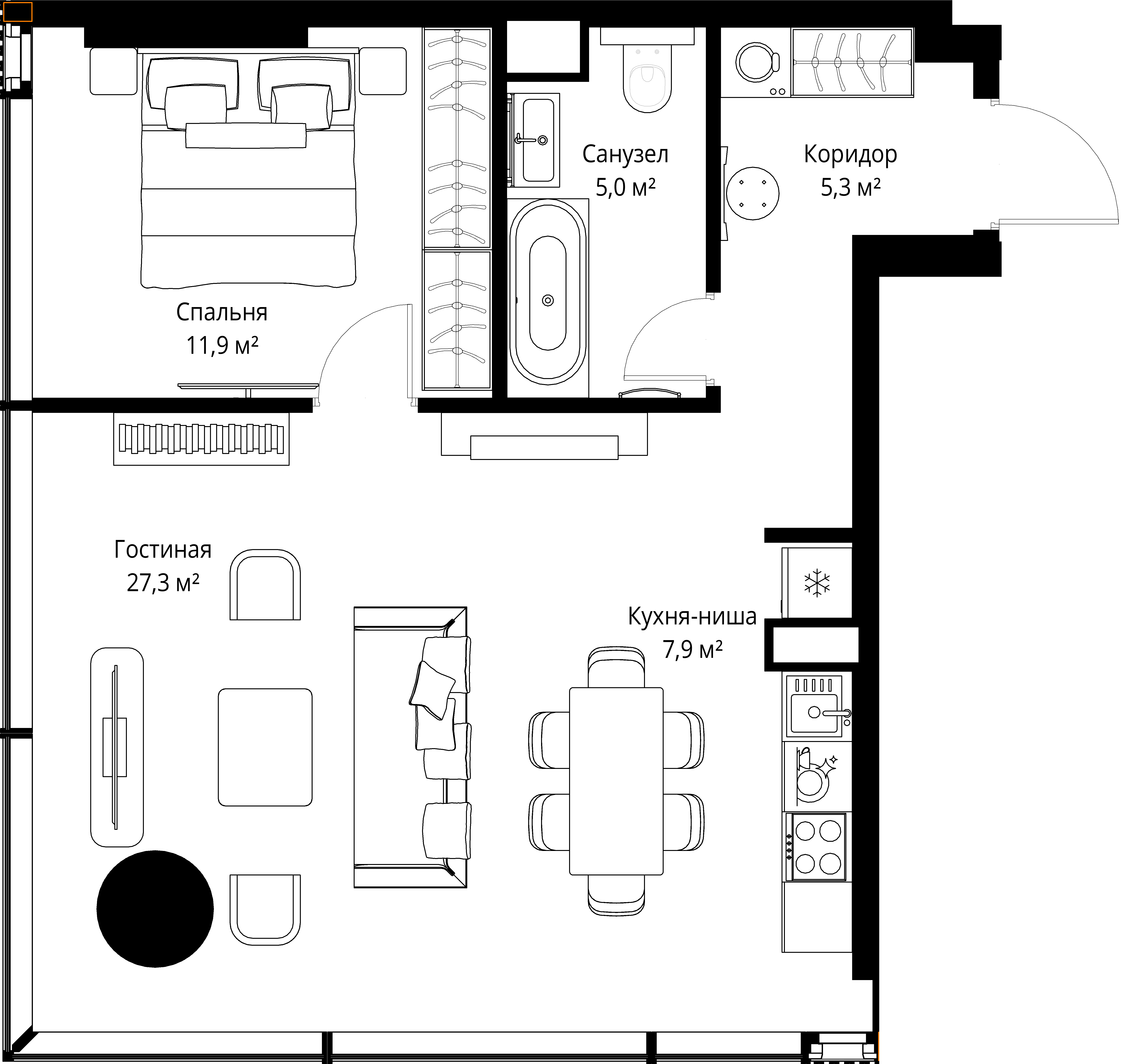 1-комнатная, 57,4 м² — 51 215 724 ₽