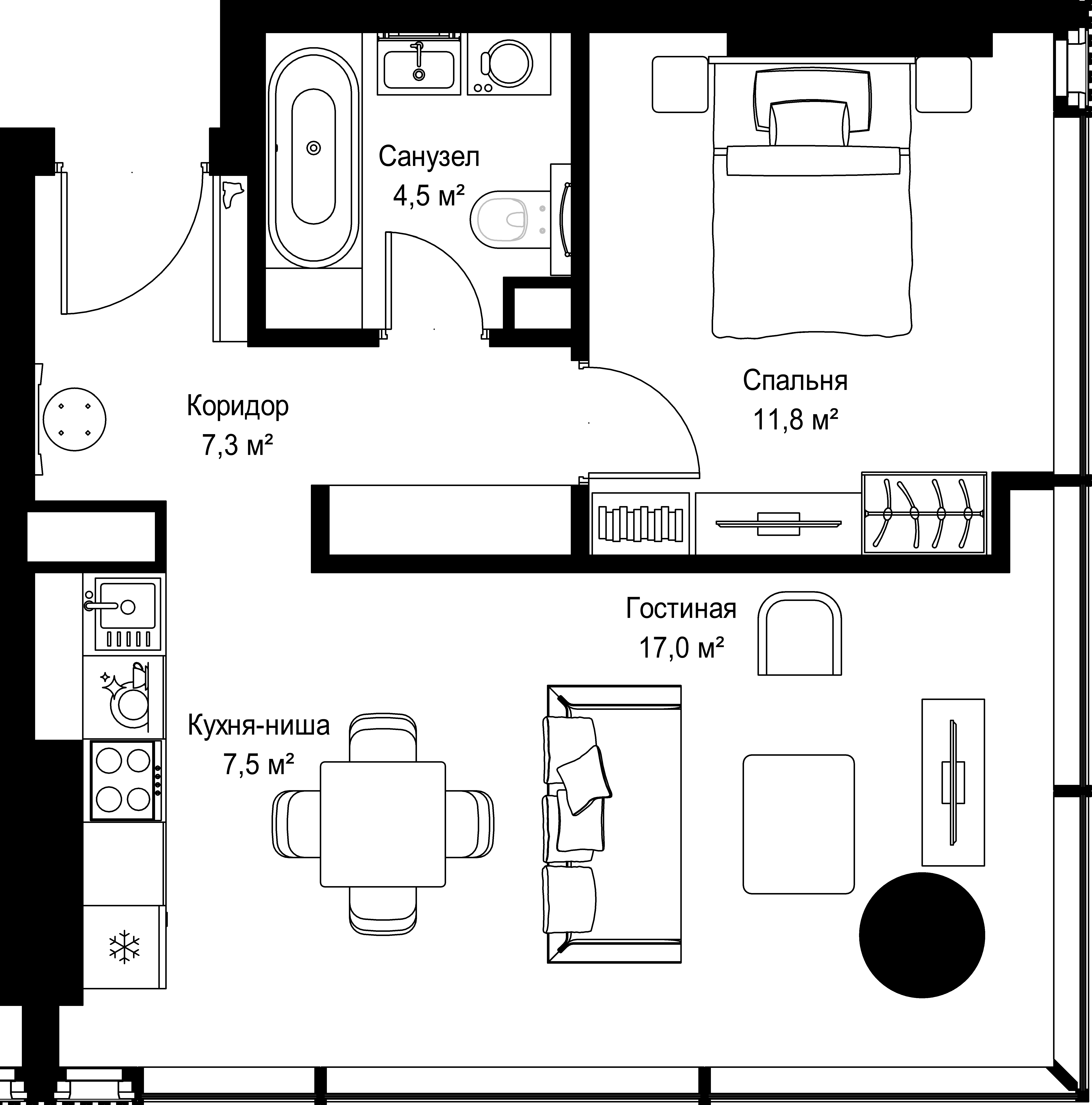 1-комнатная, 48,1 м² — 50 973 975 ₽