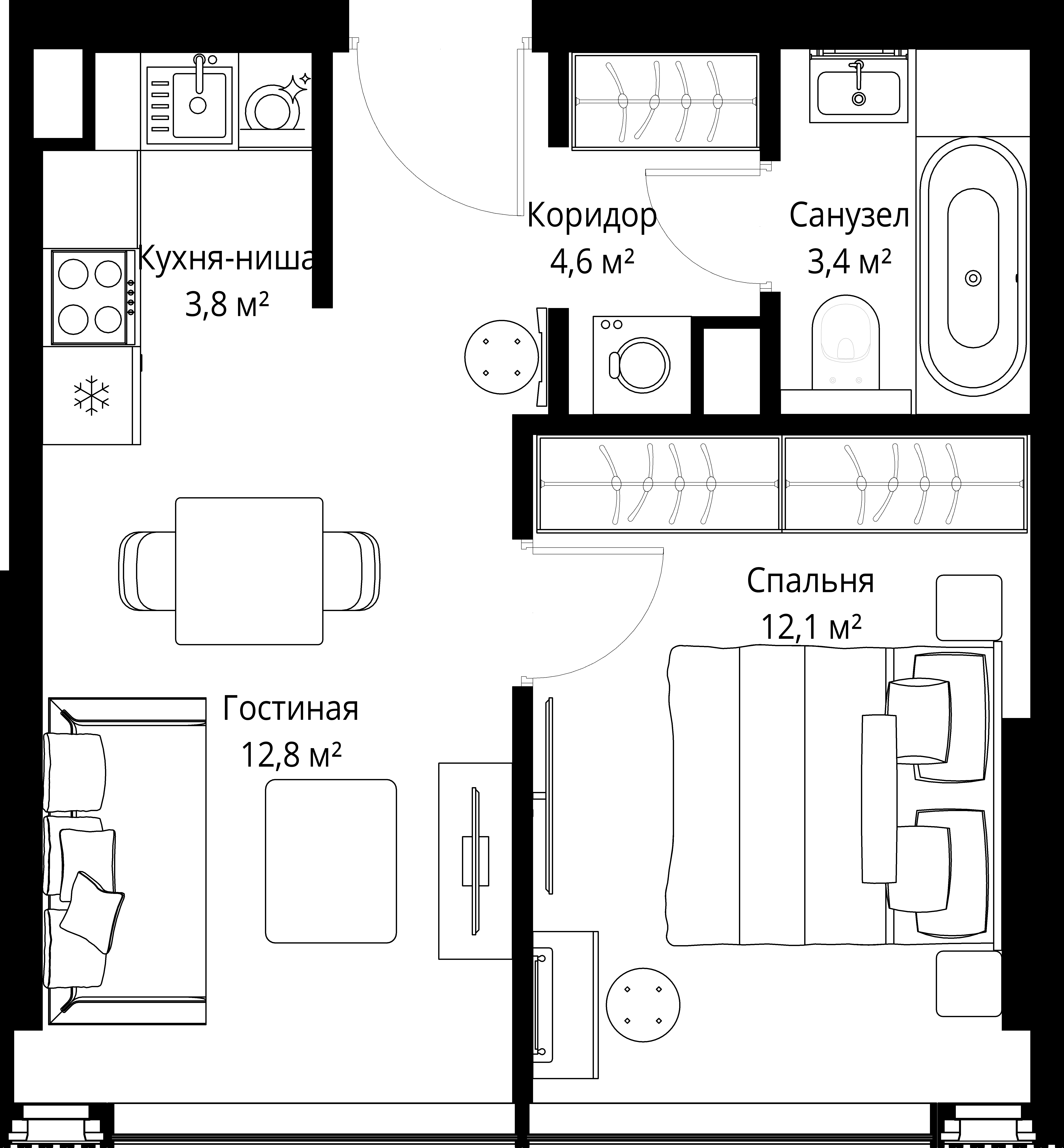 1-комнатная, 36,7 м² — 38 261 952 ₽
