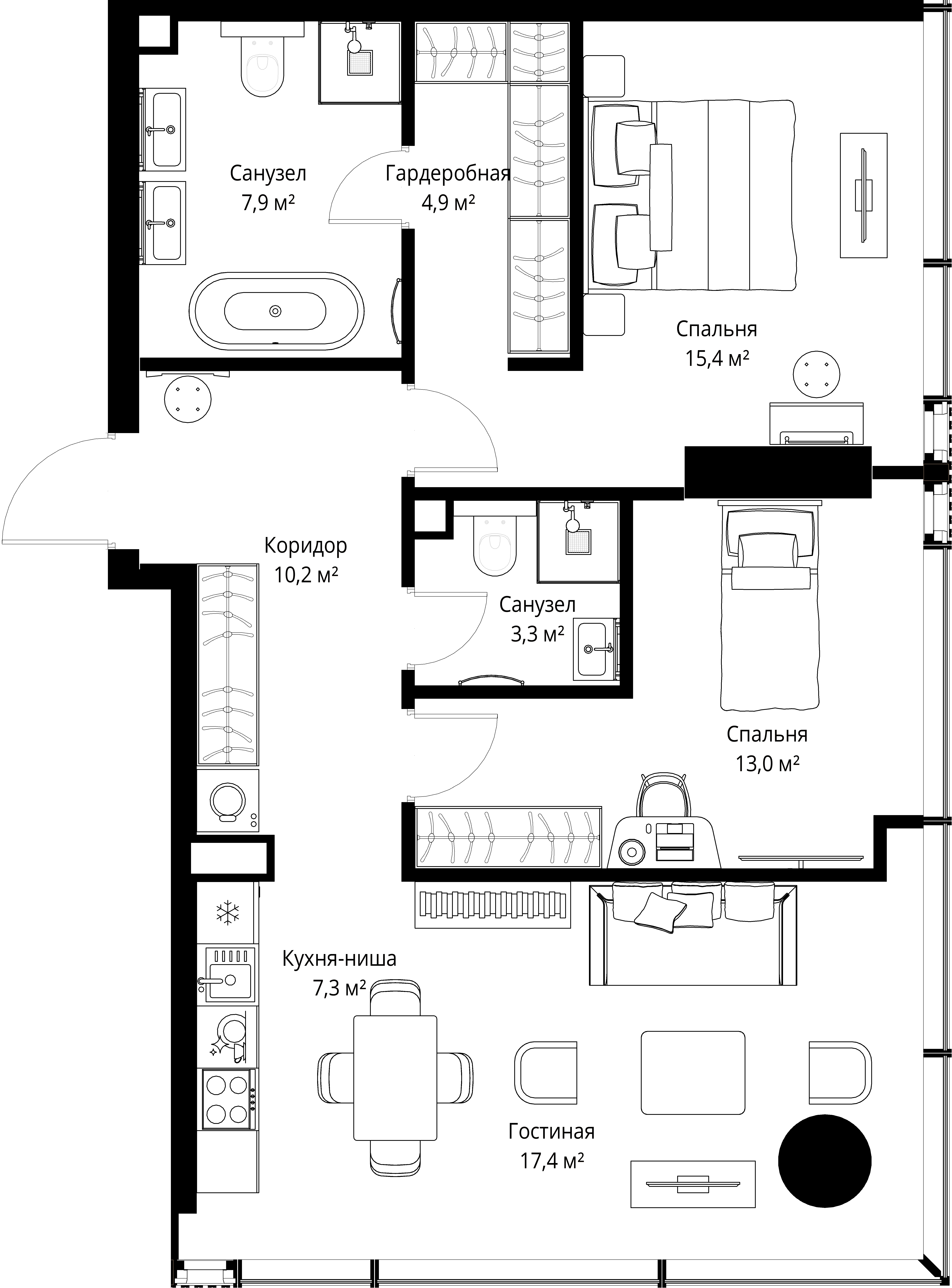 2-комнатная, 79,4 м² — 68 301 468 ₽