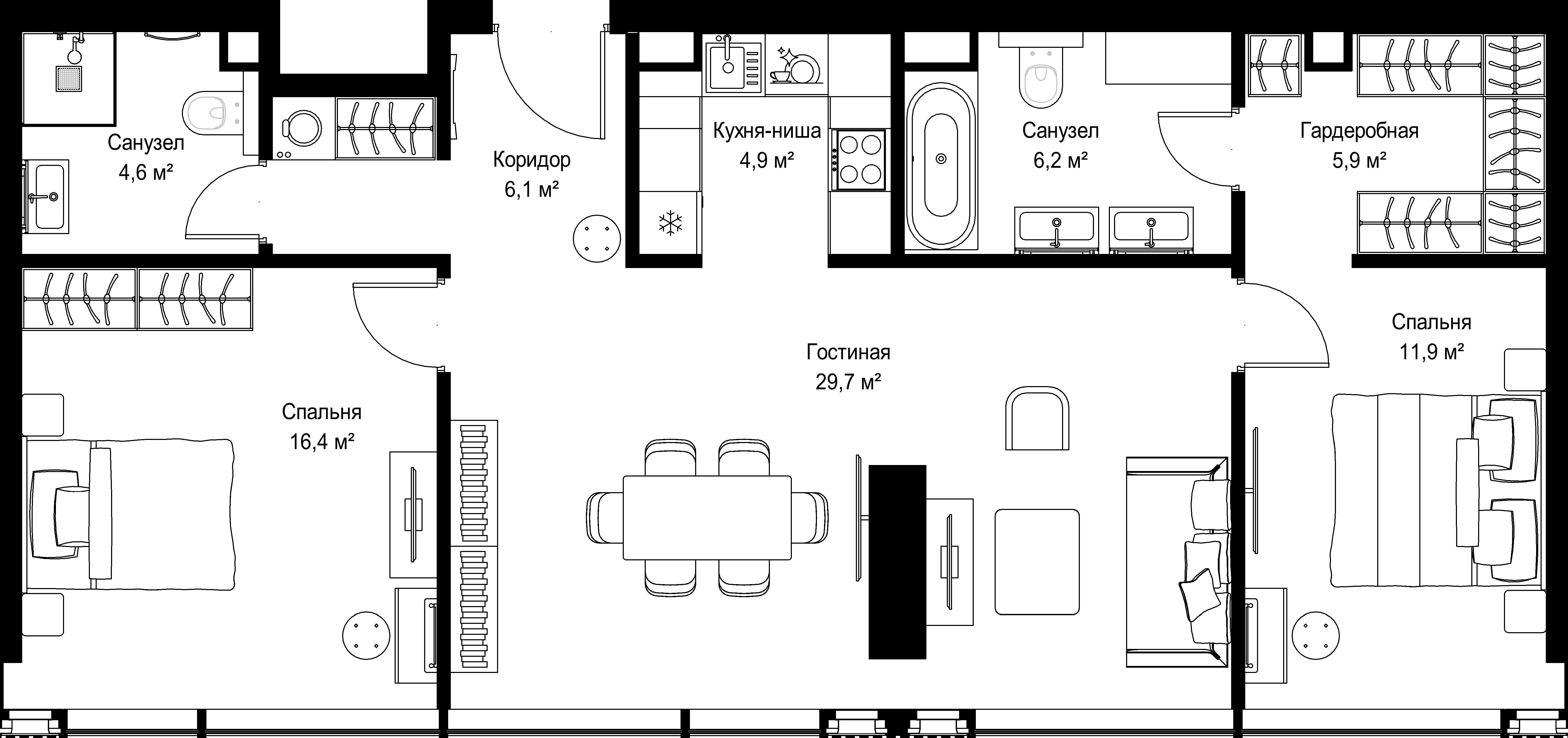 2-комнатная, 85,7 м² — 80 562 285 ₽
