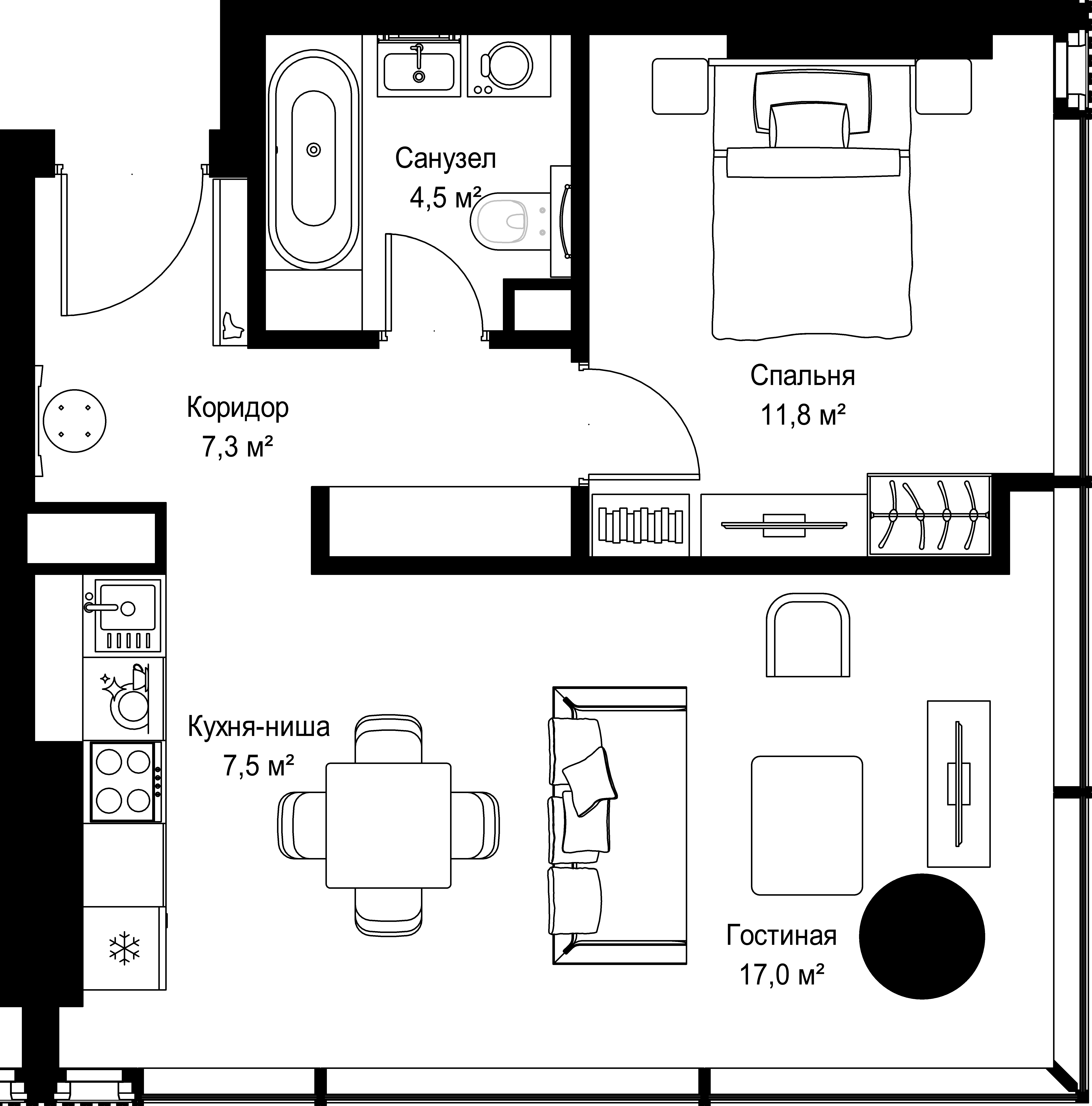 1-комнатная, 48,1 м² — 51 350 598 ₽
