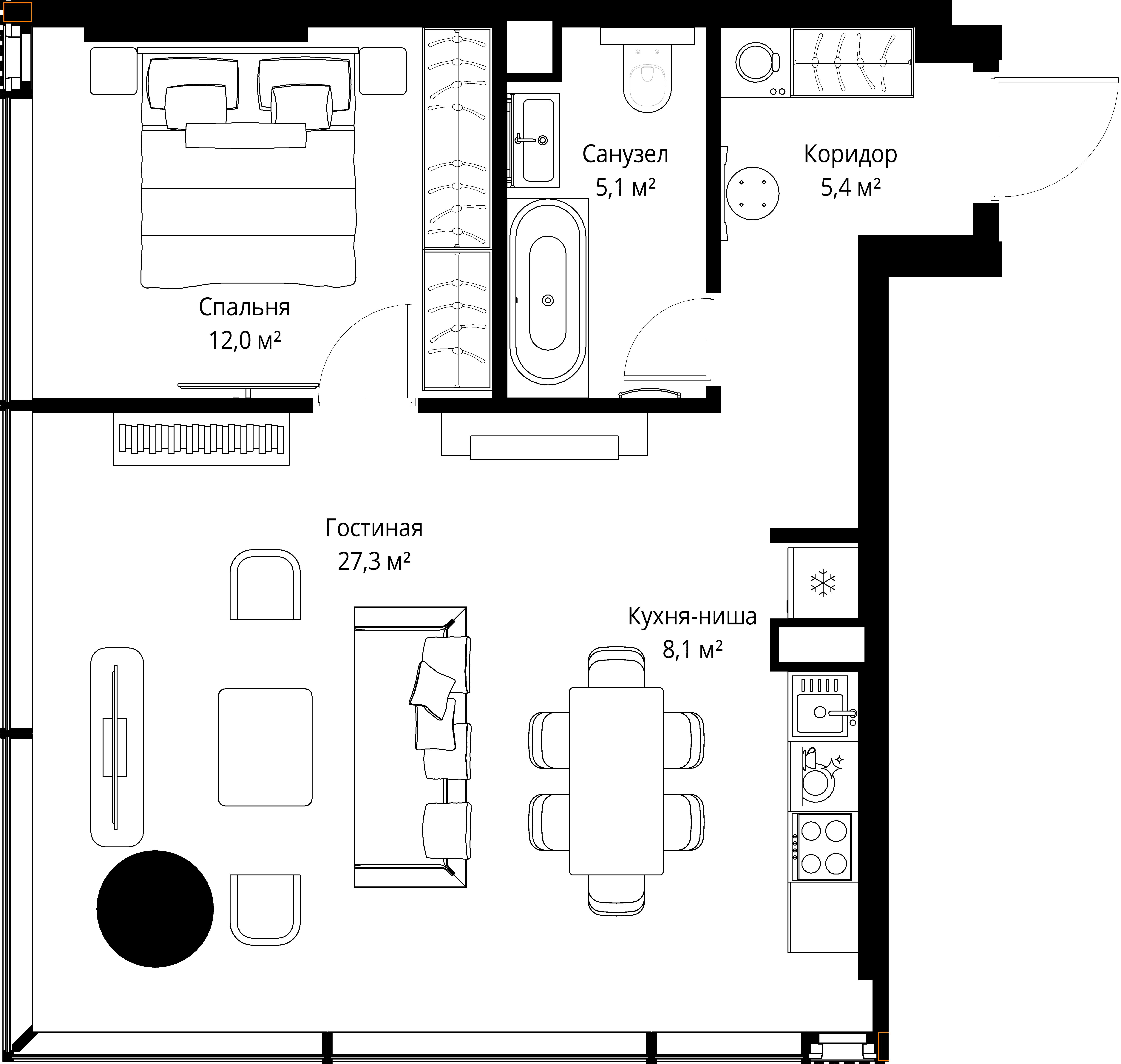1-комнатная, 57,9 м² — 53 417 961 ₽