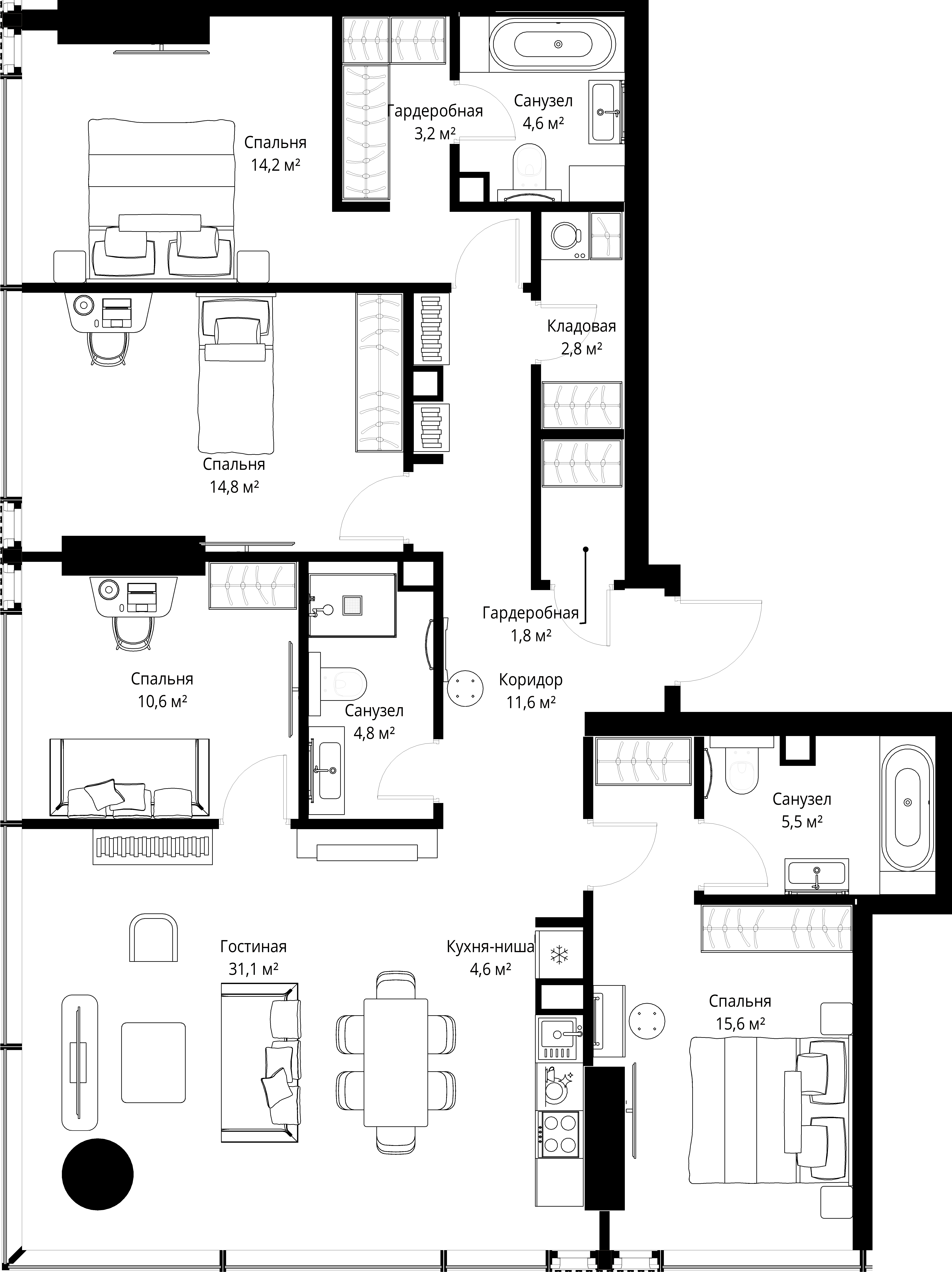 4-комнатная, 125,2 м² — 105 840 324 ₽