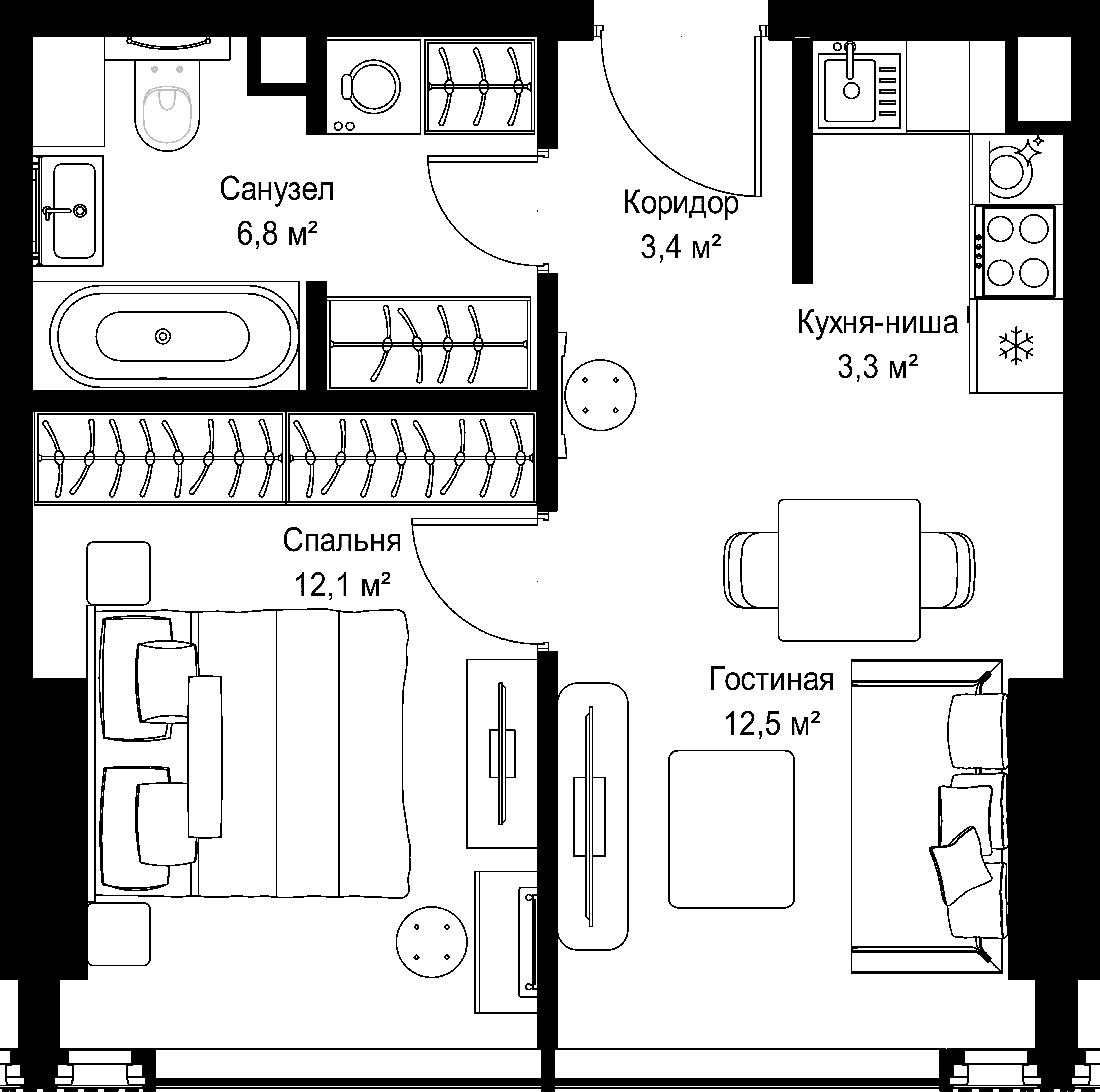 1-комнатная, 38,1 м² — 40 407 336 ₽
