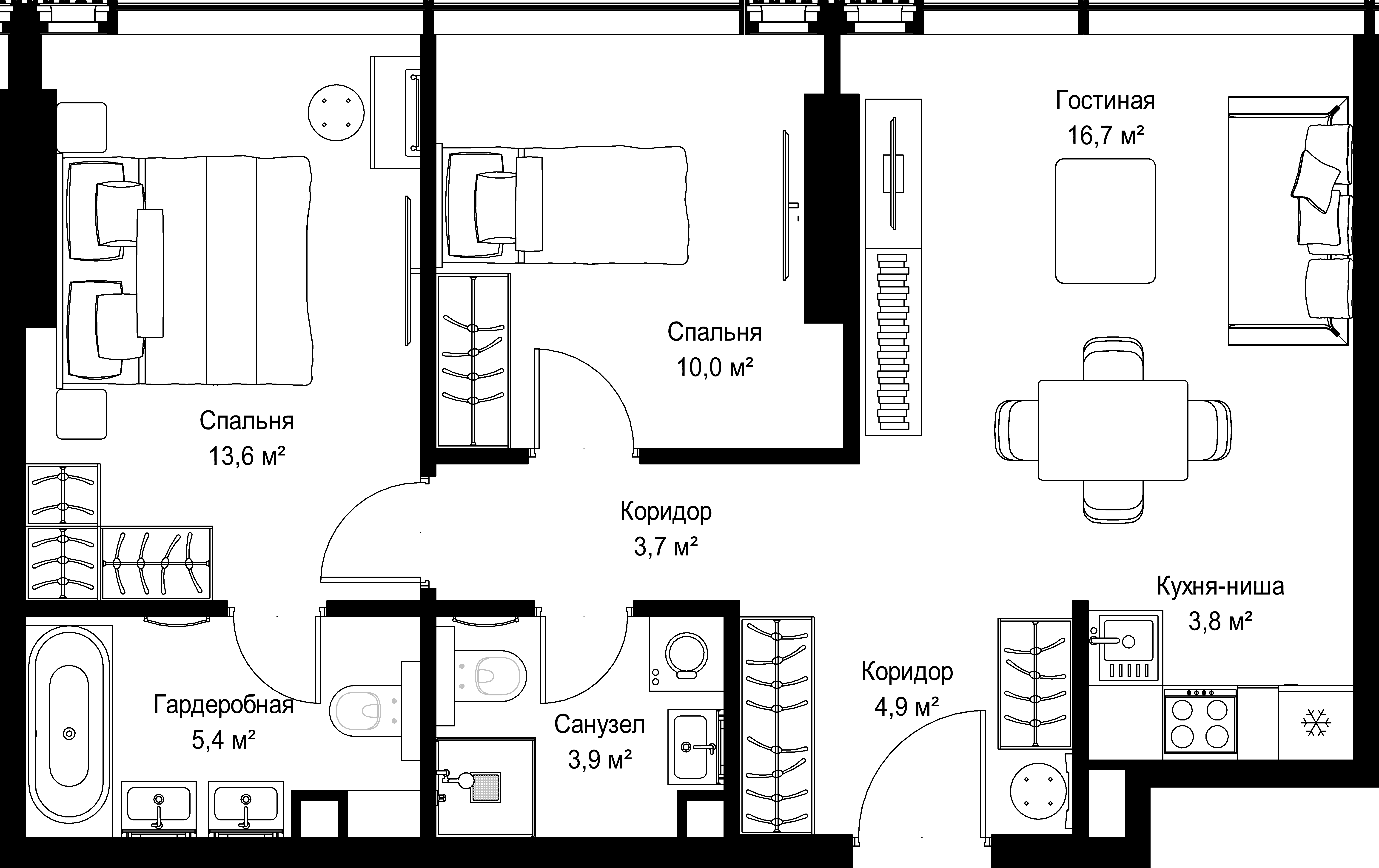 2-комнатная, 62 м² — 57 814 380 ₽