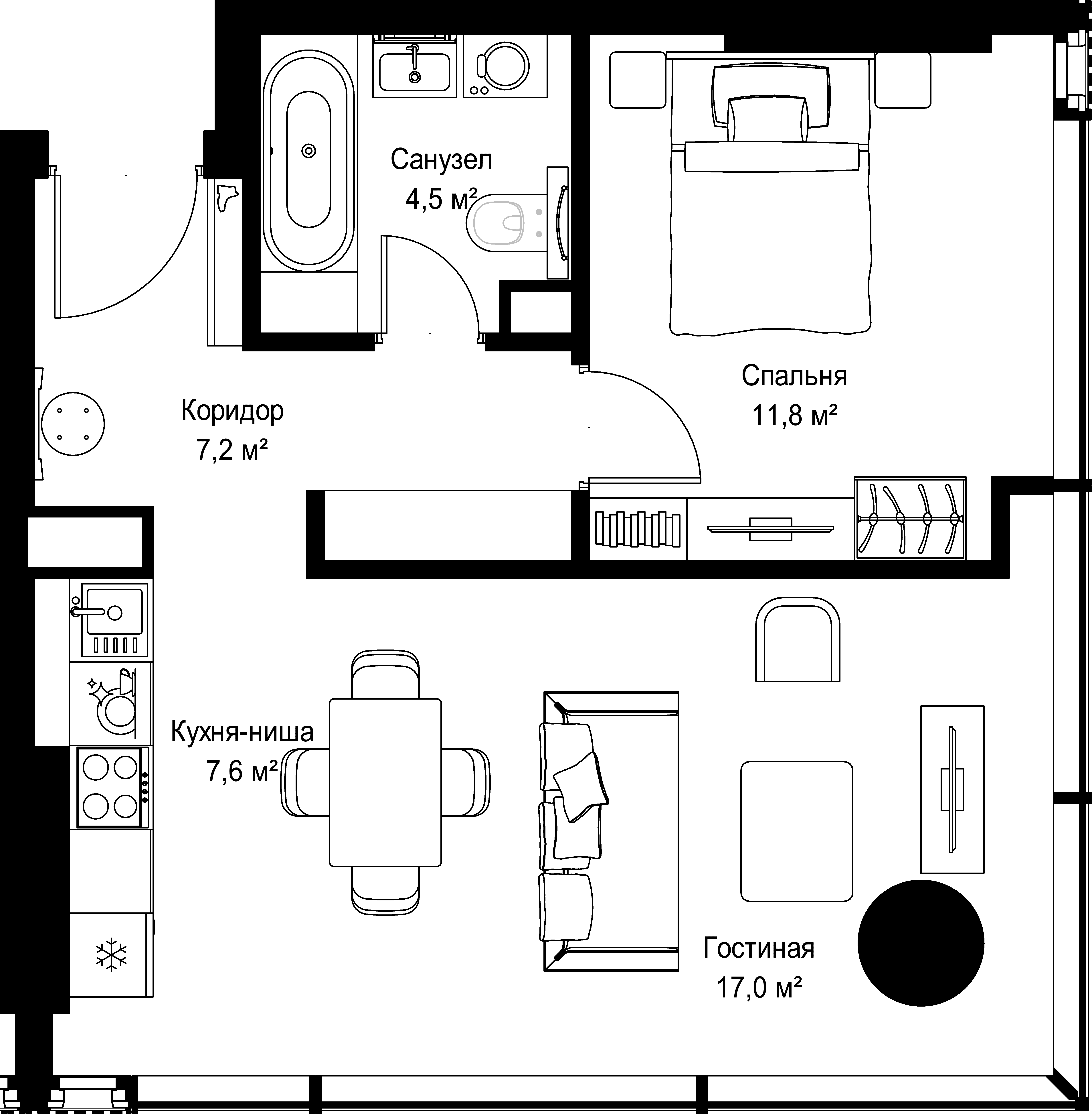 1-комнатная, 48,1 м² — 57 479 500 ₽