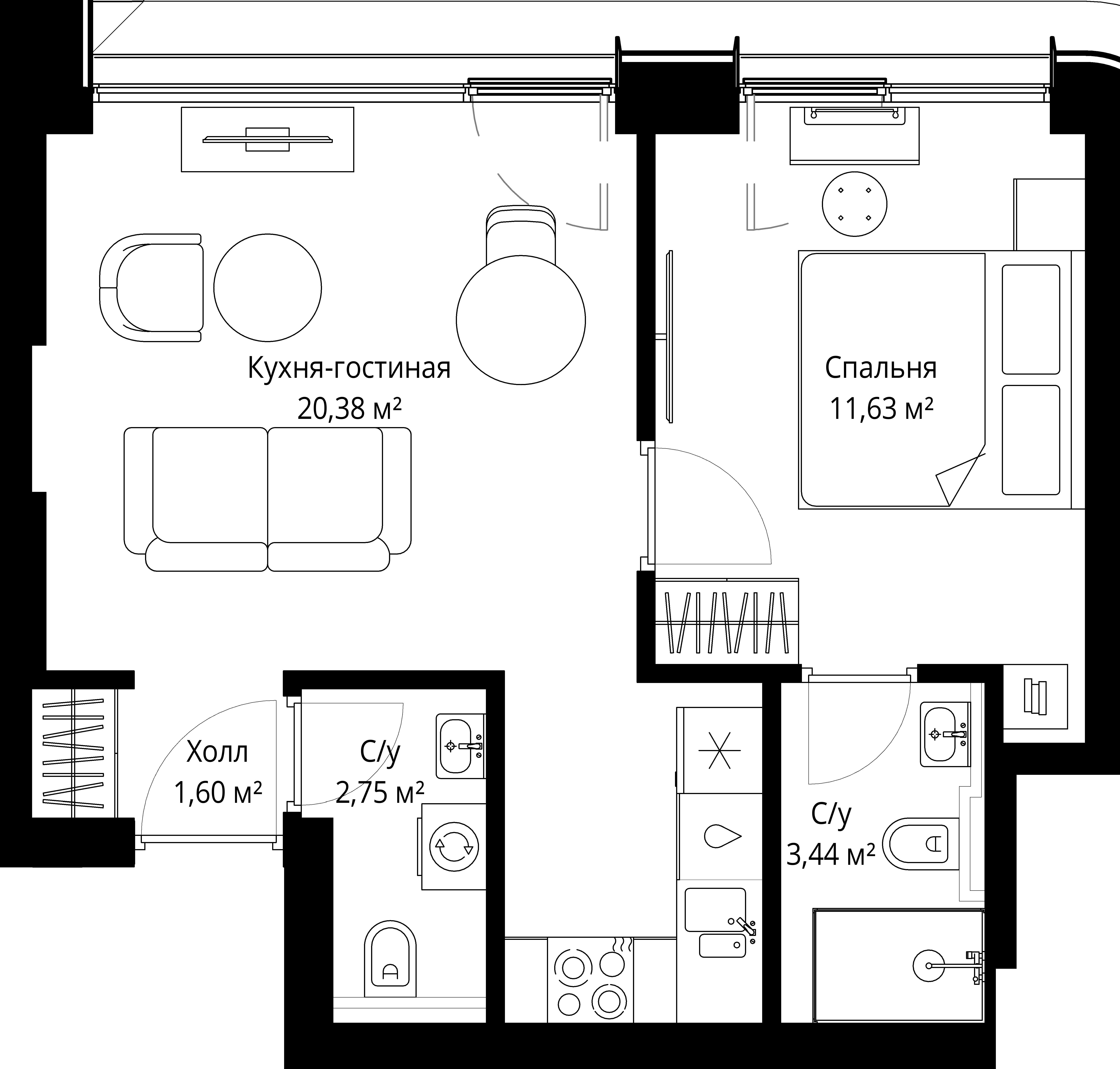 1-комнатная, 39,5 м² — 21 124 515 ₽