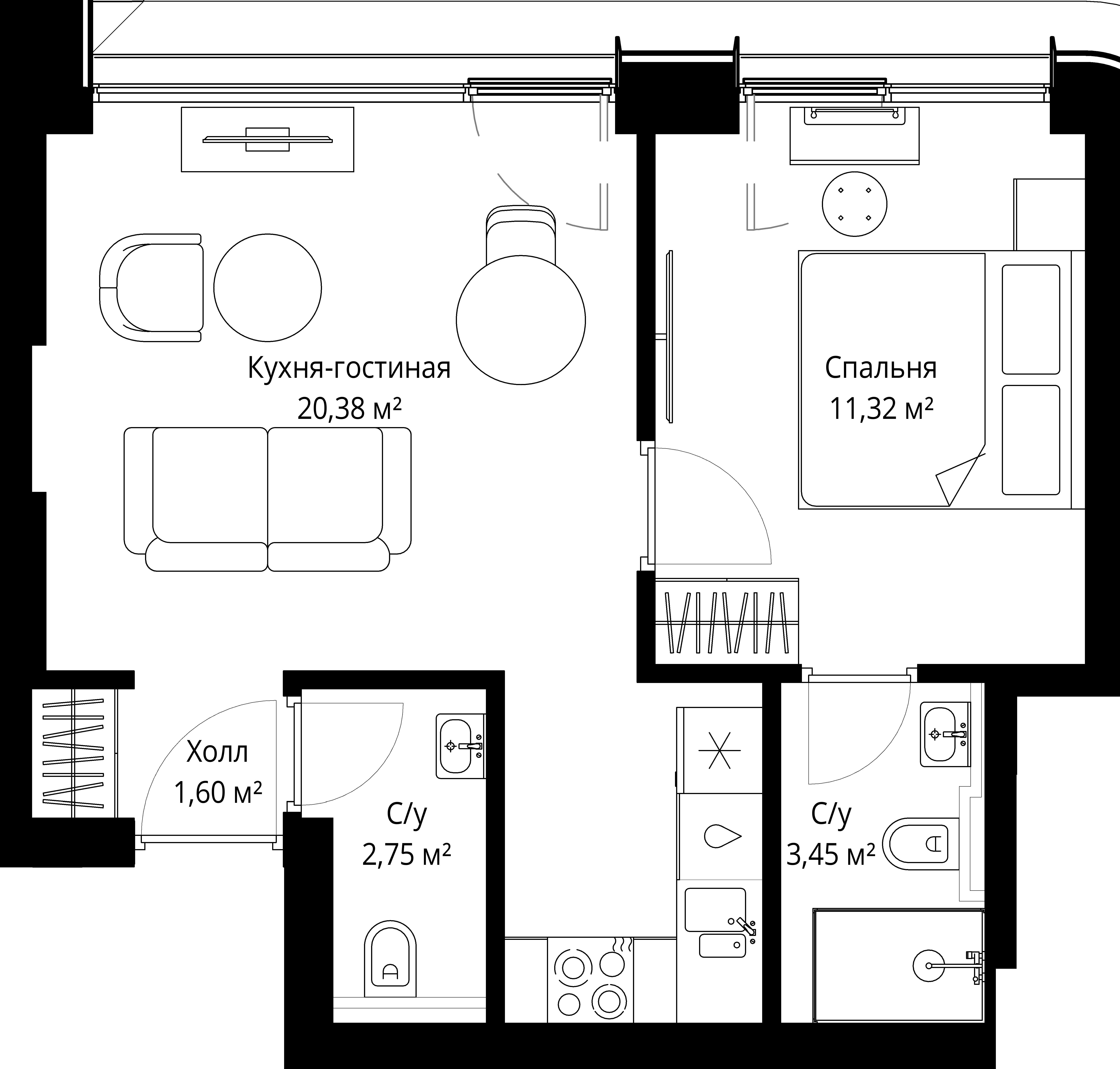 1-комнатная, 38,8 м² — 21 403 028 ₽
