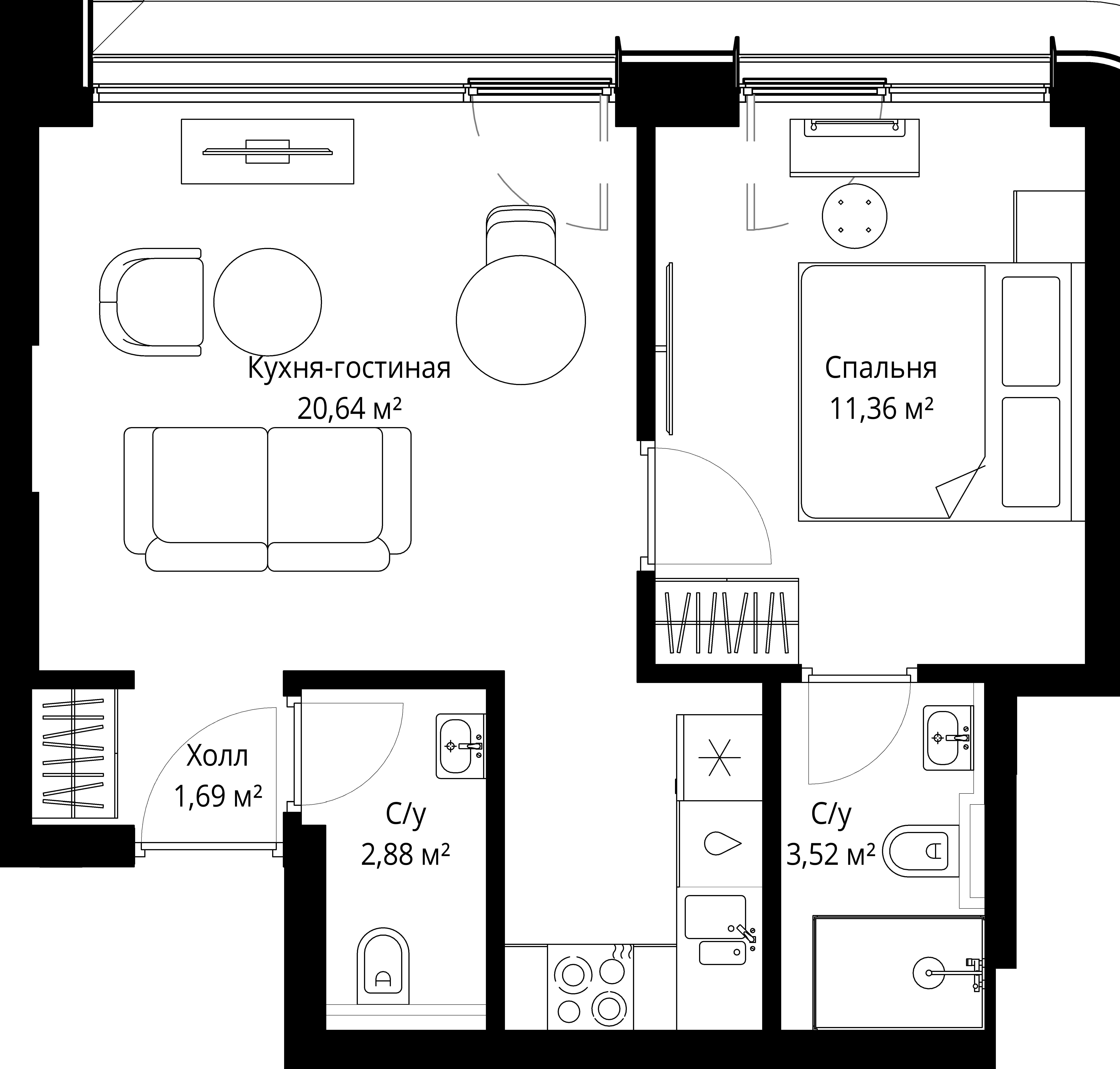 1-комнатная, 39,5 м² — 21 919 973 ₽