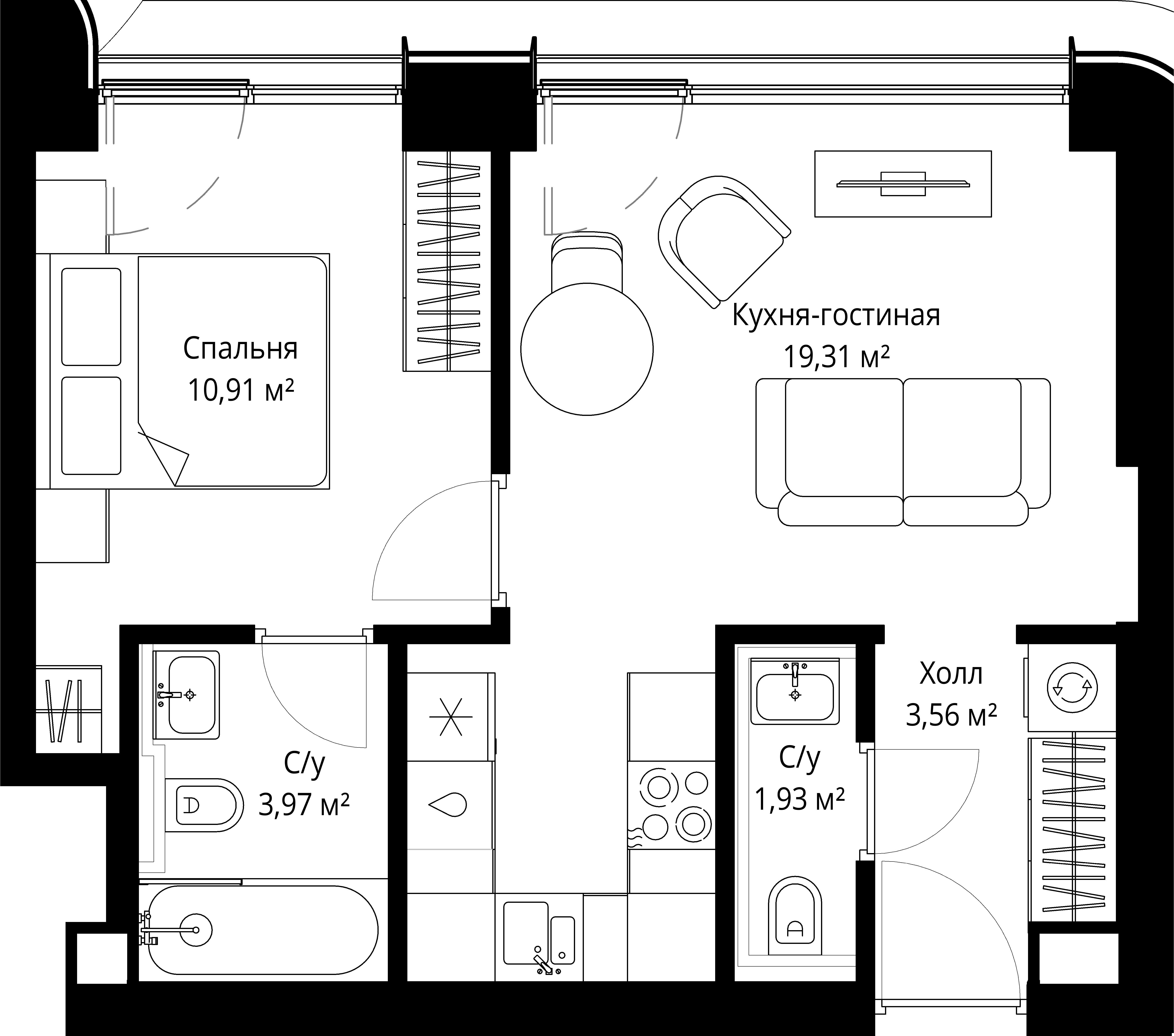 1-комнатная, 39 м² — 20 971 438 ₽