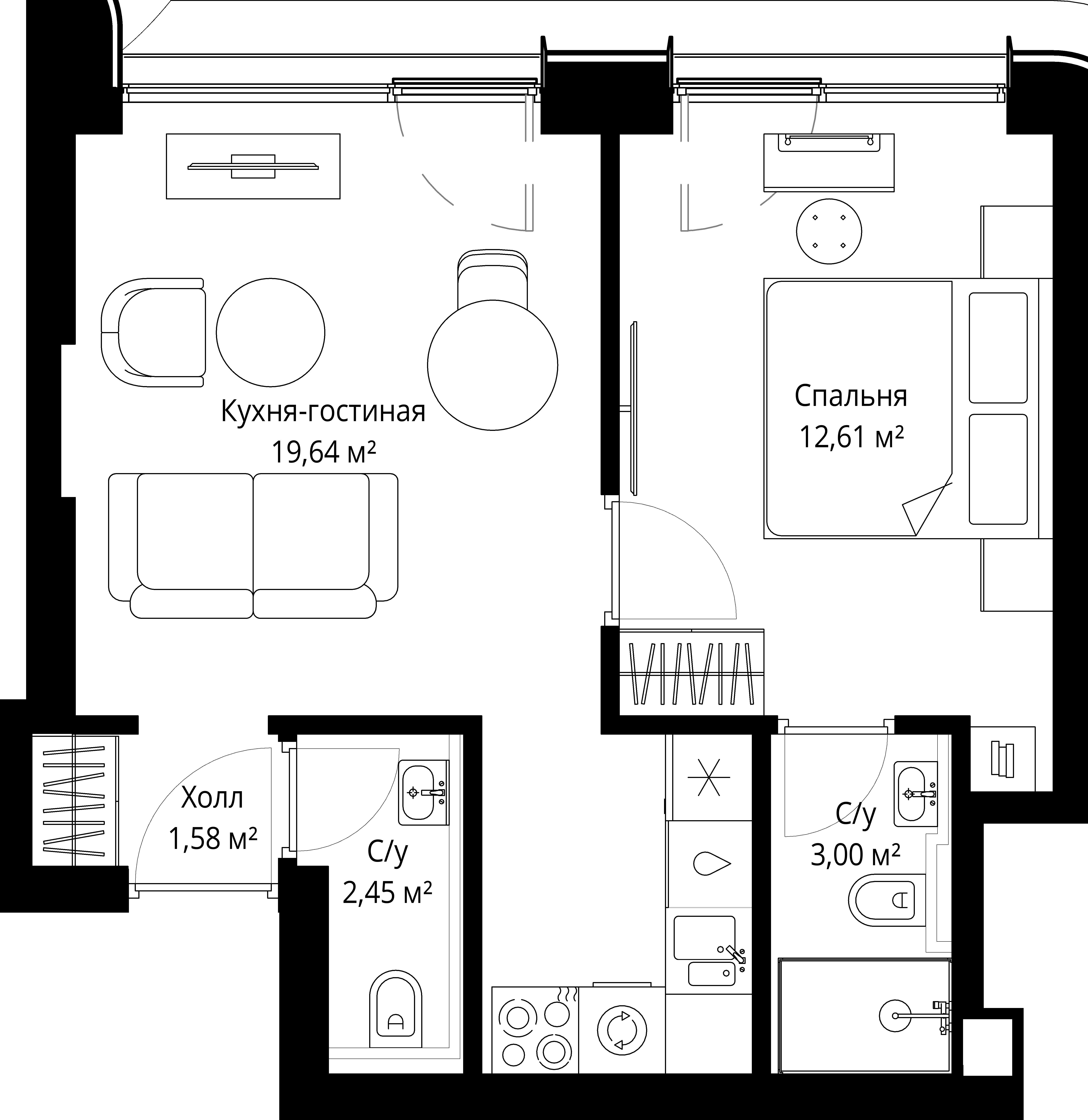 1-комнатная, 38,7 м² — 21 195 082 ₽