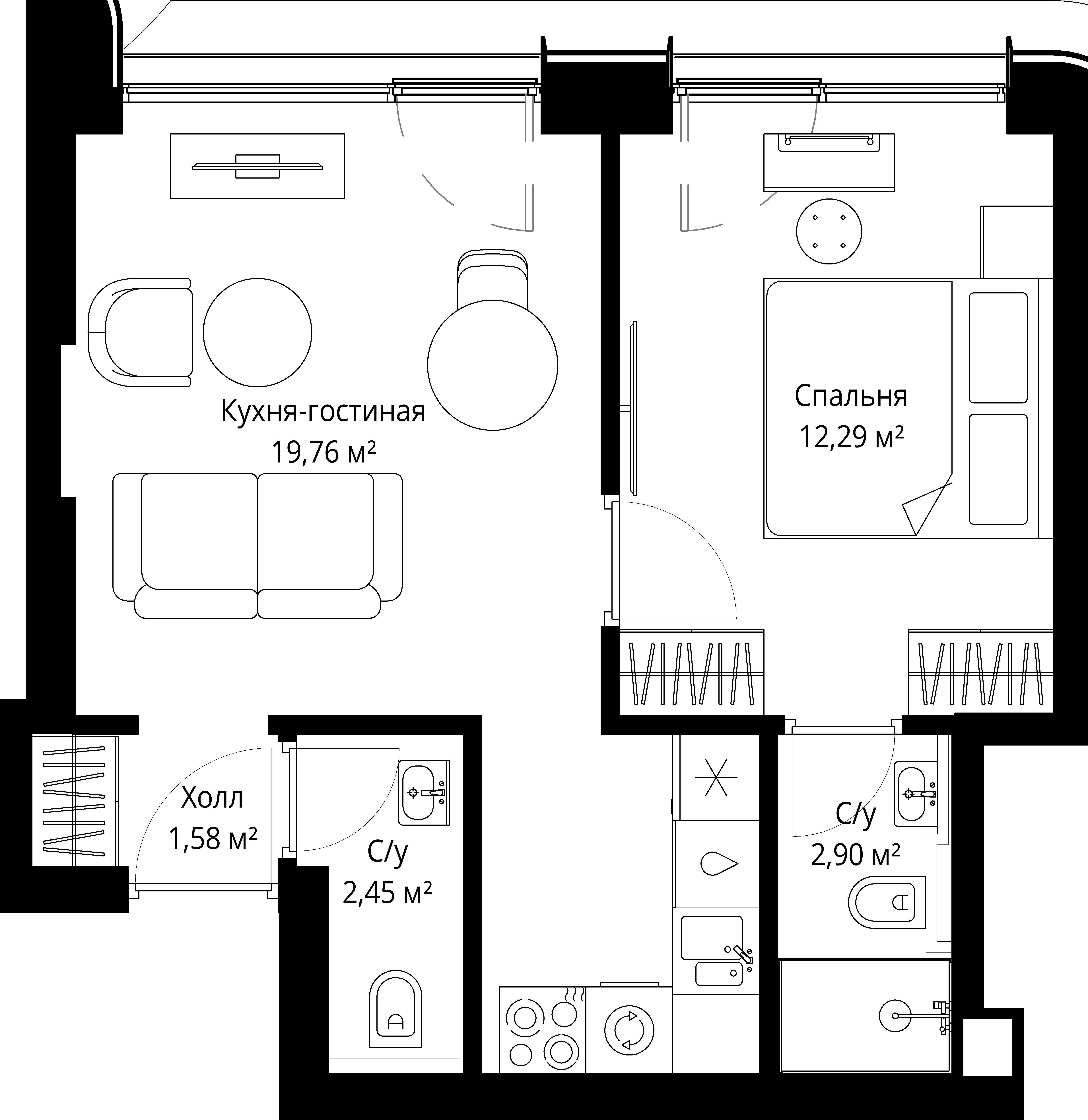 1-комнатная, 38,4 м² — 21 263 169 ₽