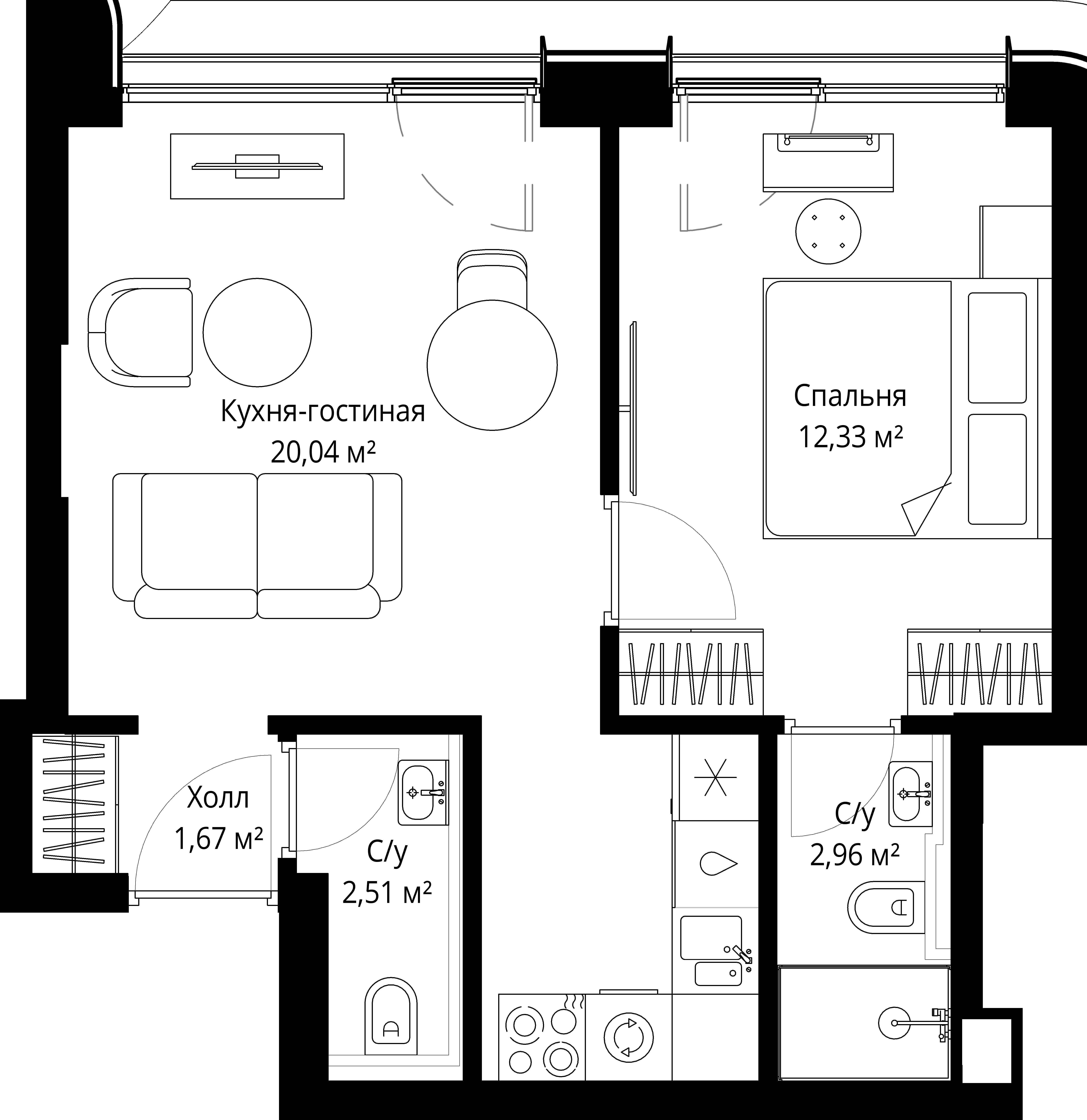 1-комнатная, 38,9 м² — 22 109 990 ₽