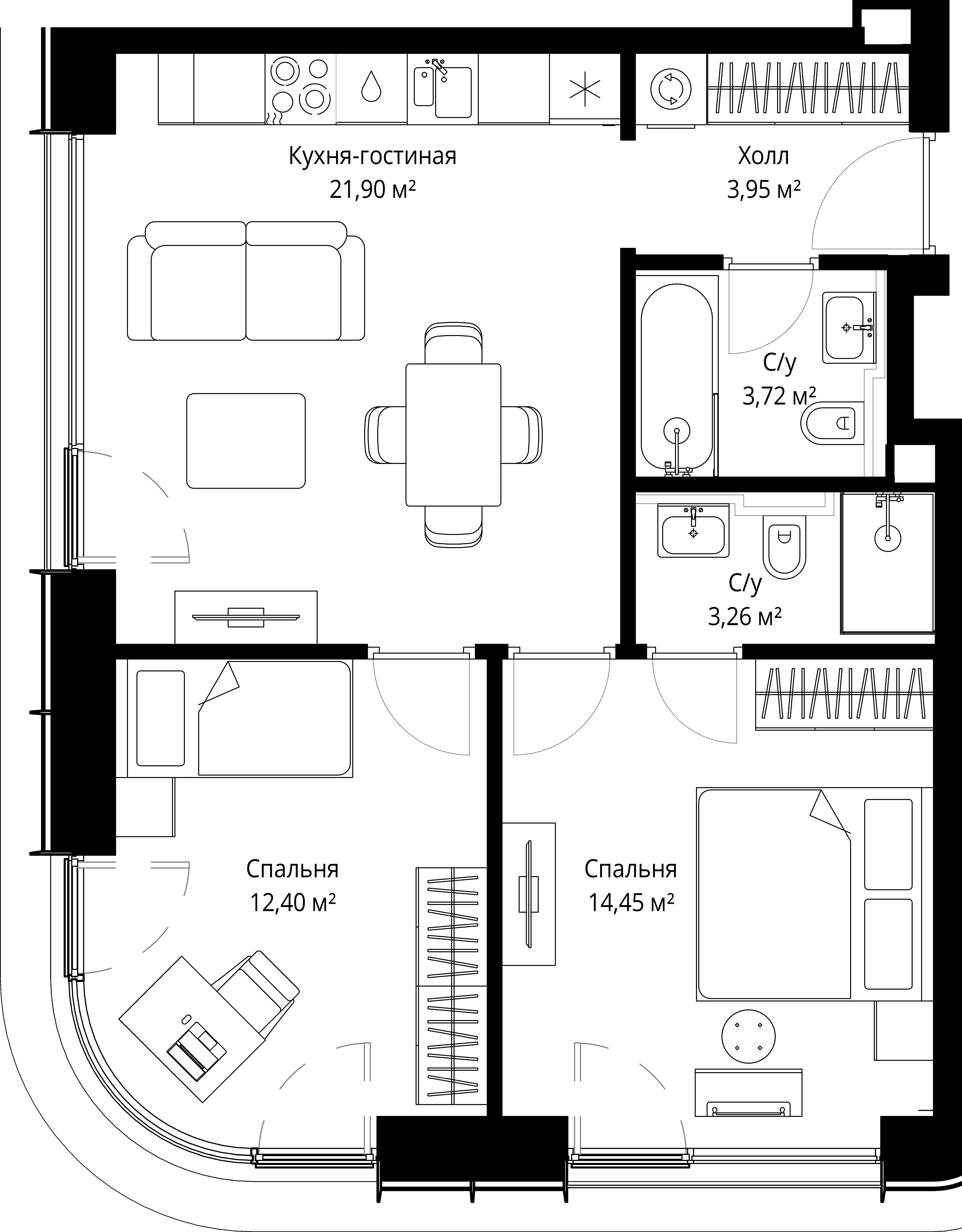 2-комнатная, 59,68 м² — 32 229 975 ₽