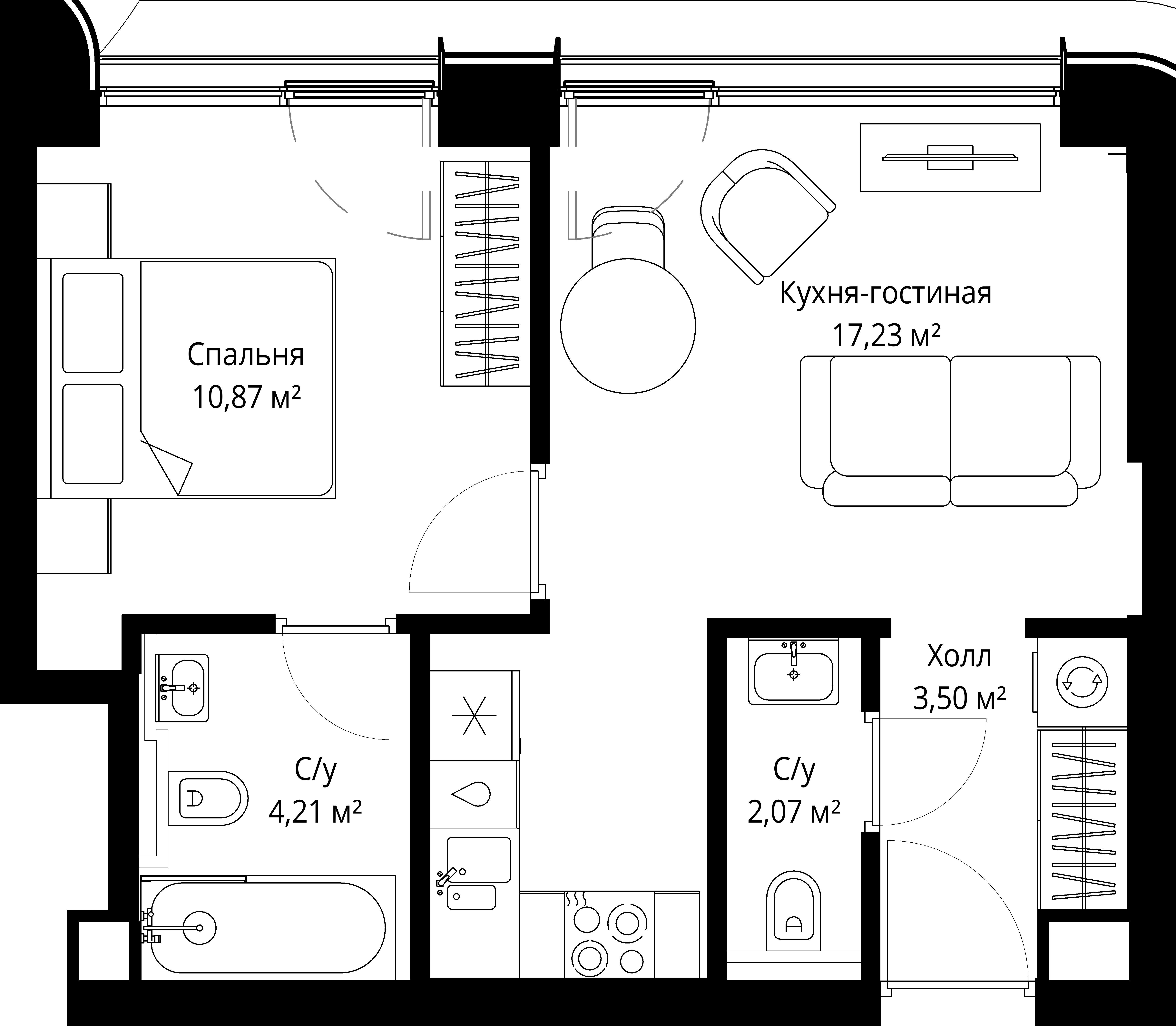 1-комнатная, 37,88 м² — 21 287 302 ₽