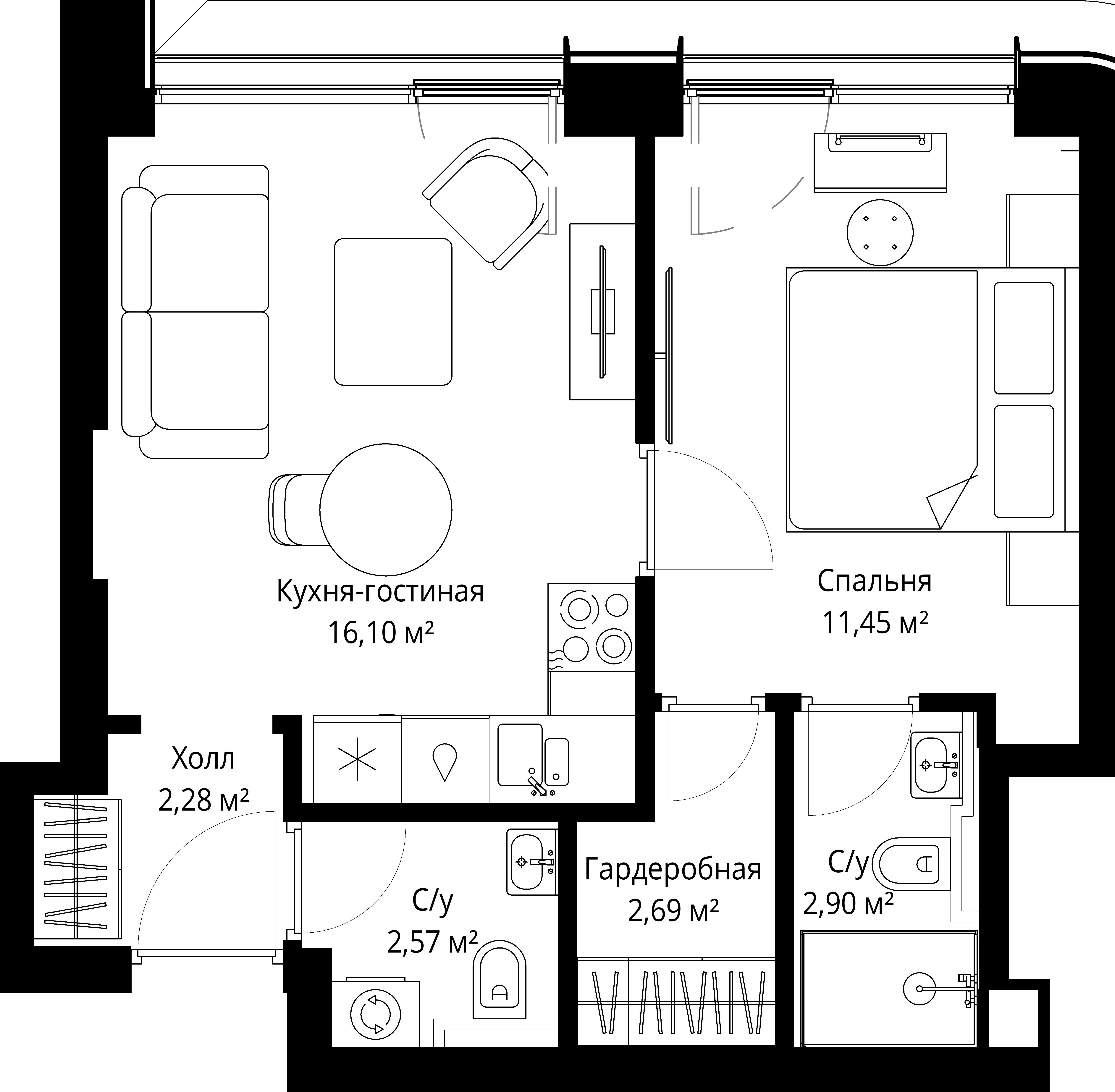 1-комнатная, 37,99 м² — 20 901 172 ₽