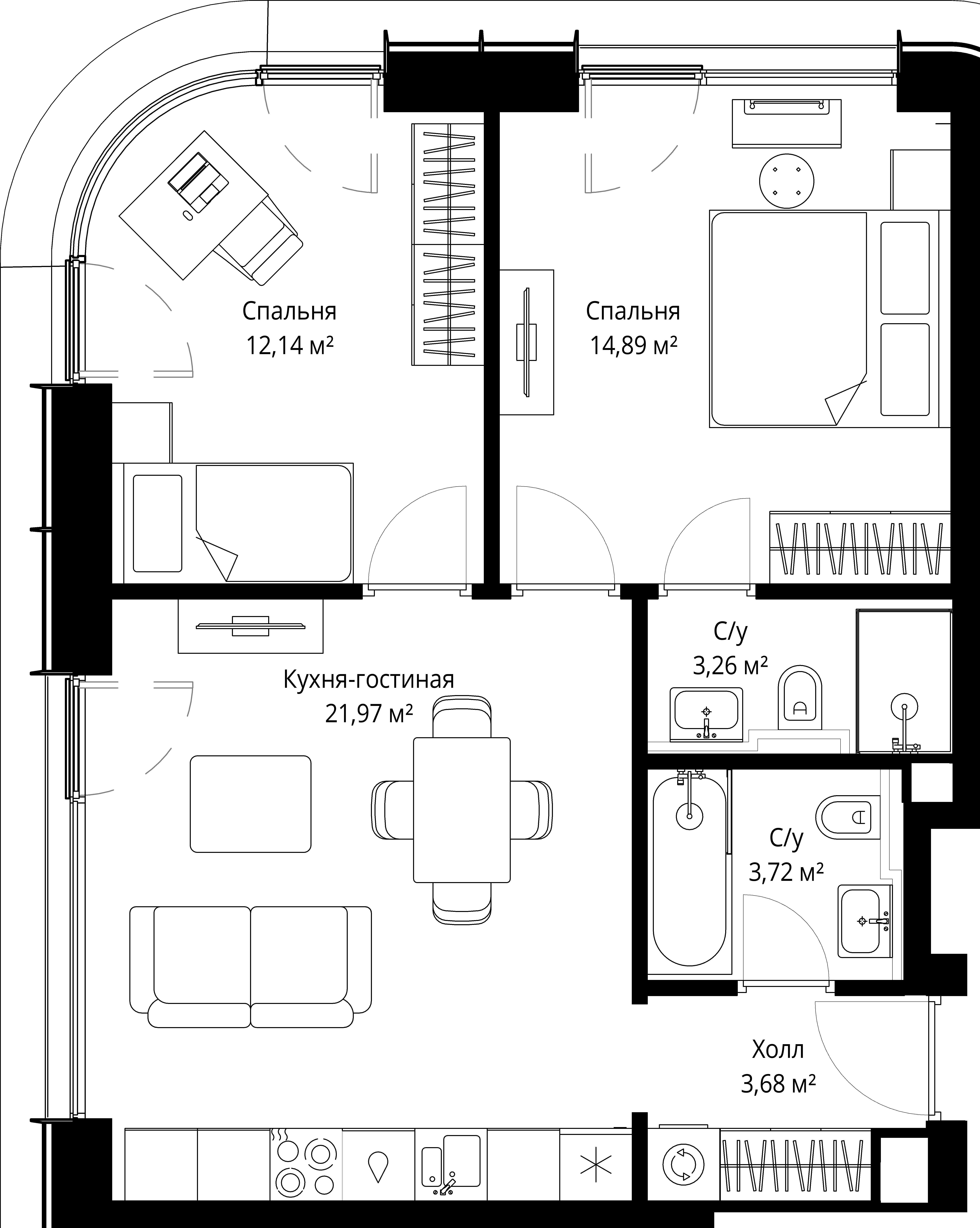 2-комнатная, 59,66 м² — 29 654 936 ₽