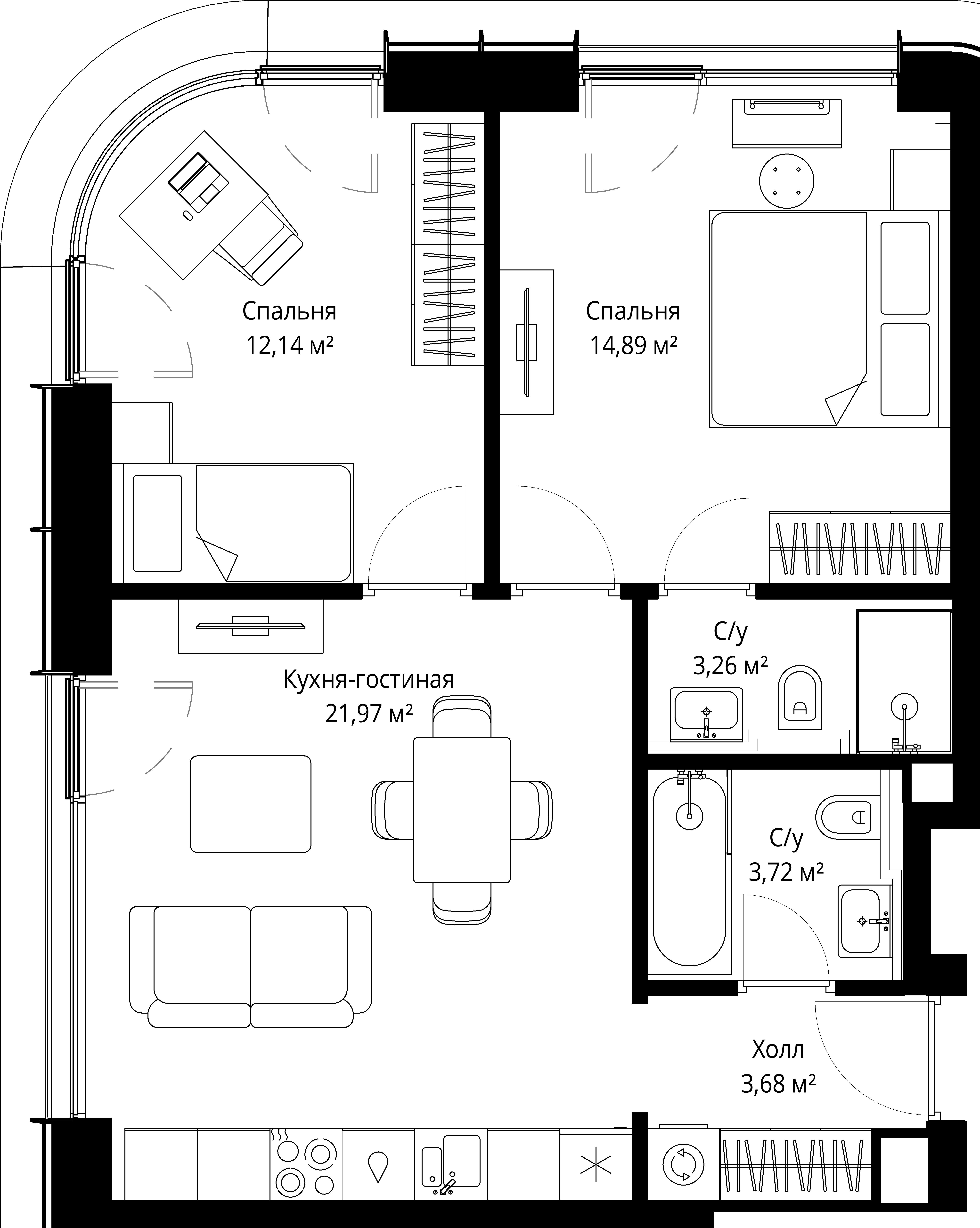 2-комнатная, 59,66 м² — 29 686 562 ₽