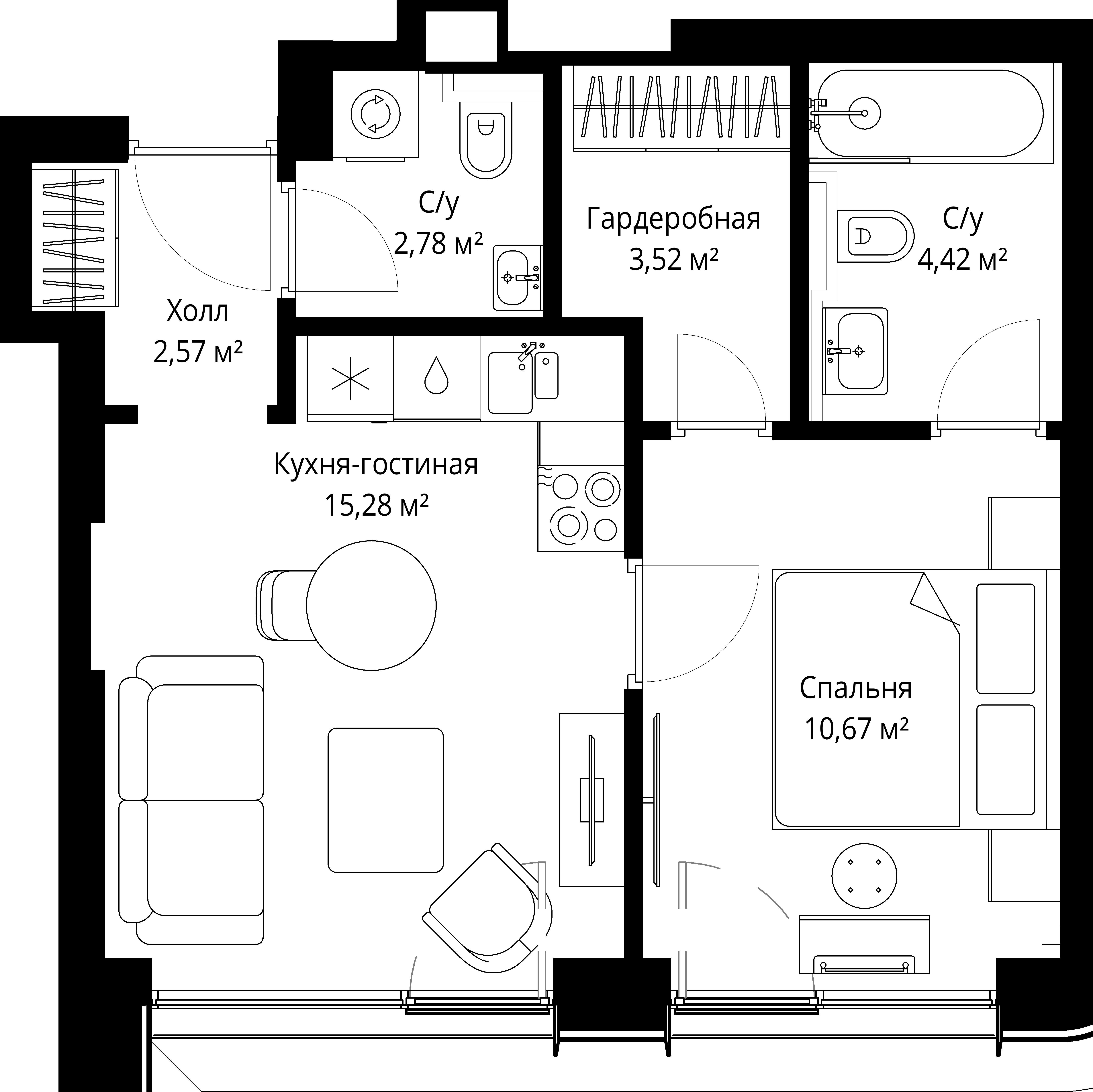 1-комнатная, 39,24 м² — 22 952 810 ₽