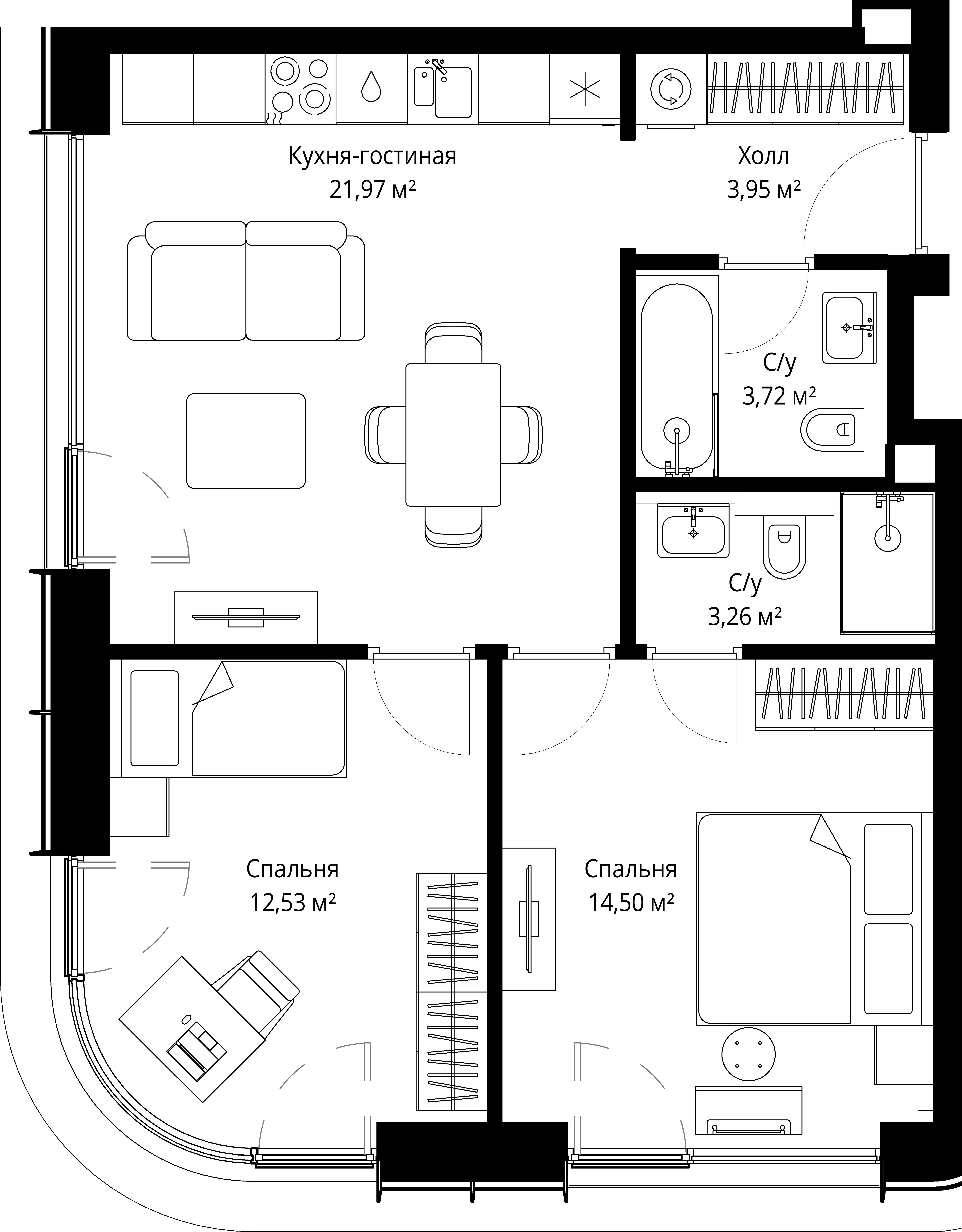 2-комнатная, 59,93 м² — 33 171 449 ₽