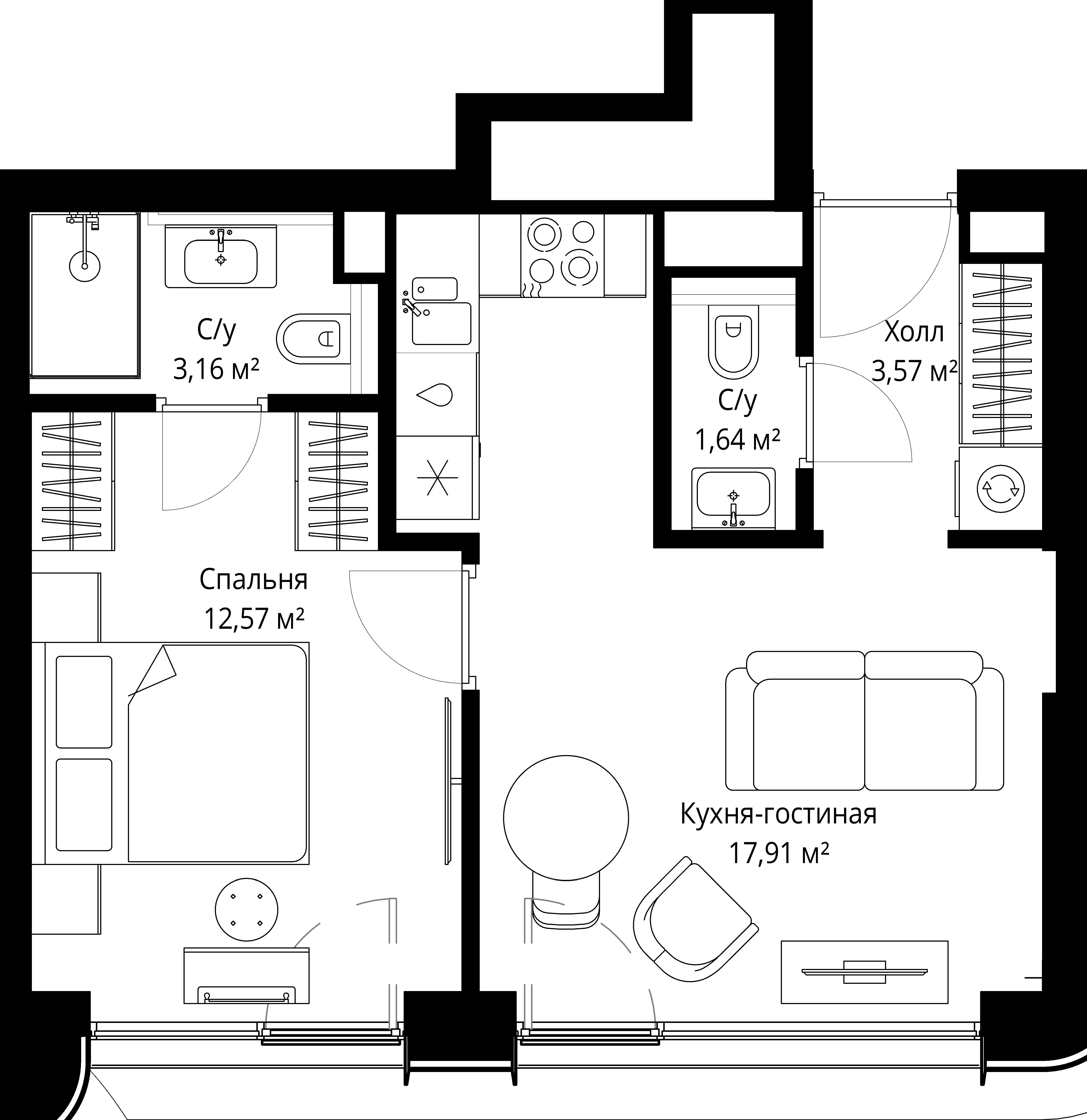 1-комнатная, 38,85 м² — 22 869 732 ₽