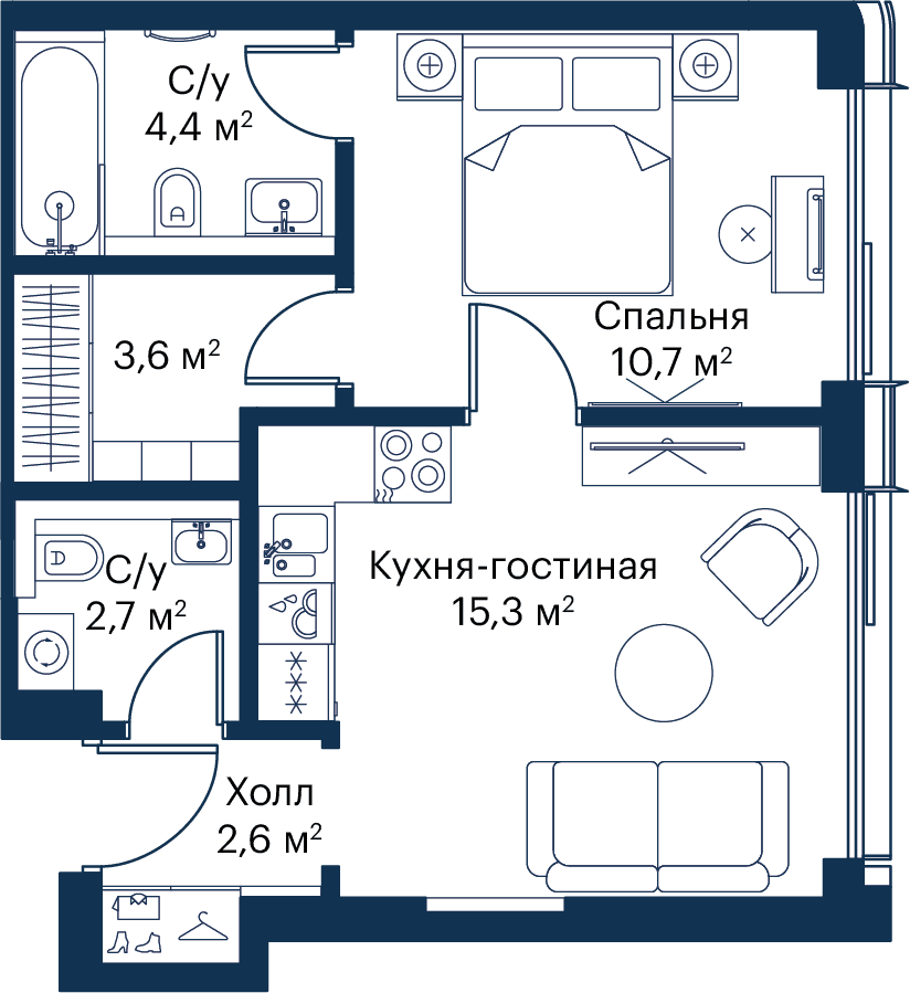 1-комнатная, 39,24 м² — 23 028 559 ₽