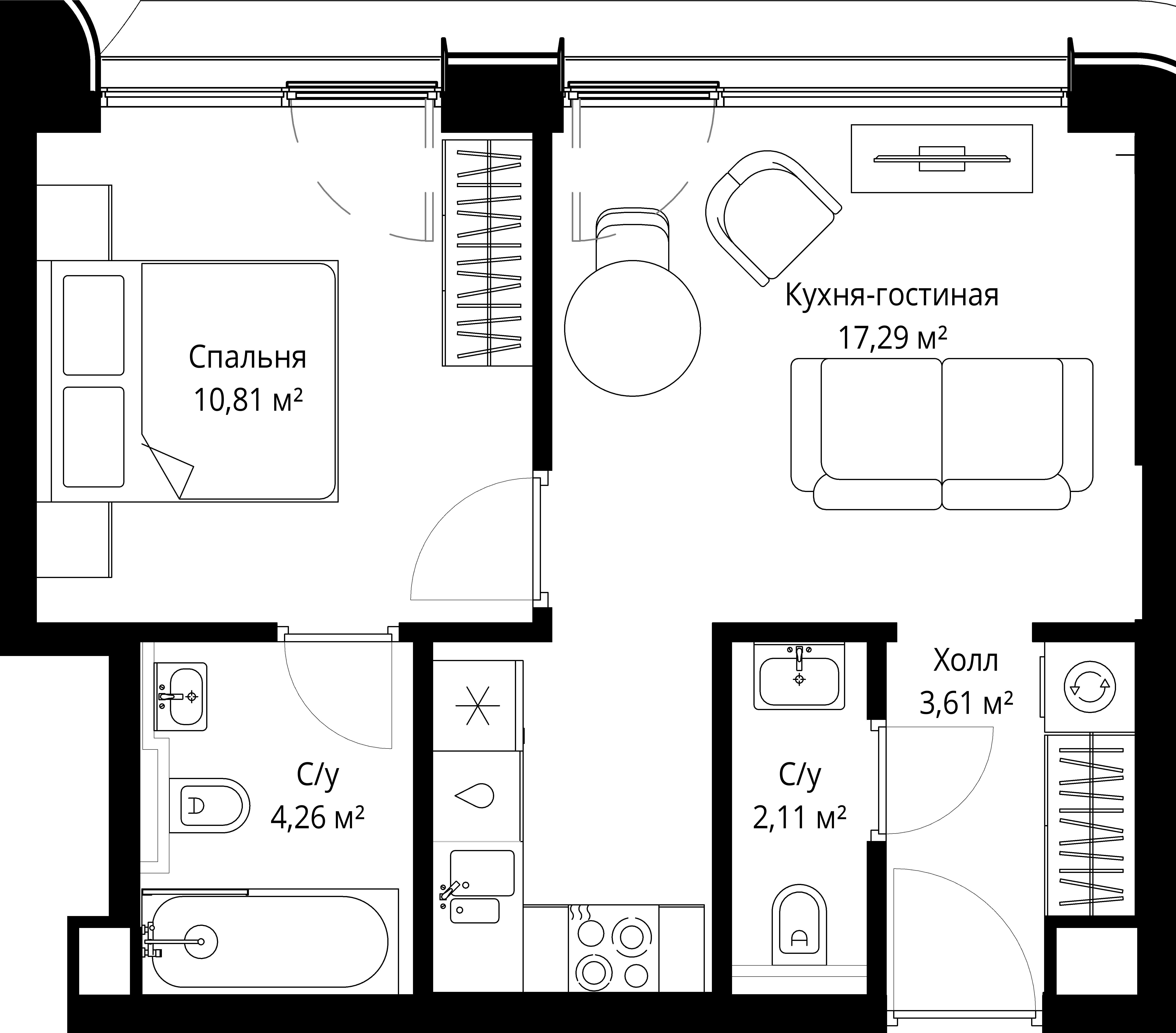 1-комнатная, 38,08 м² — 21 086 373 ₽