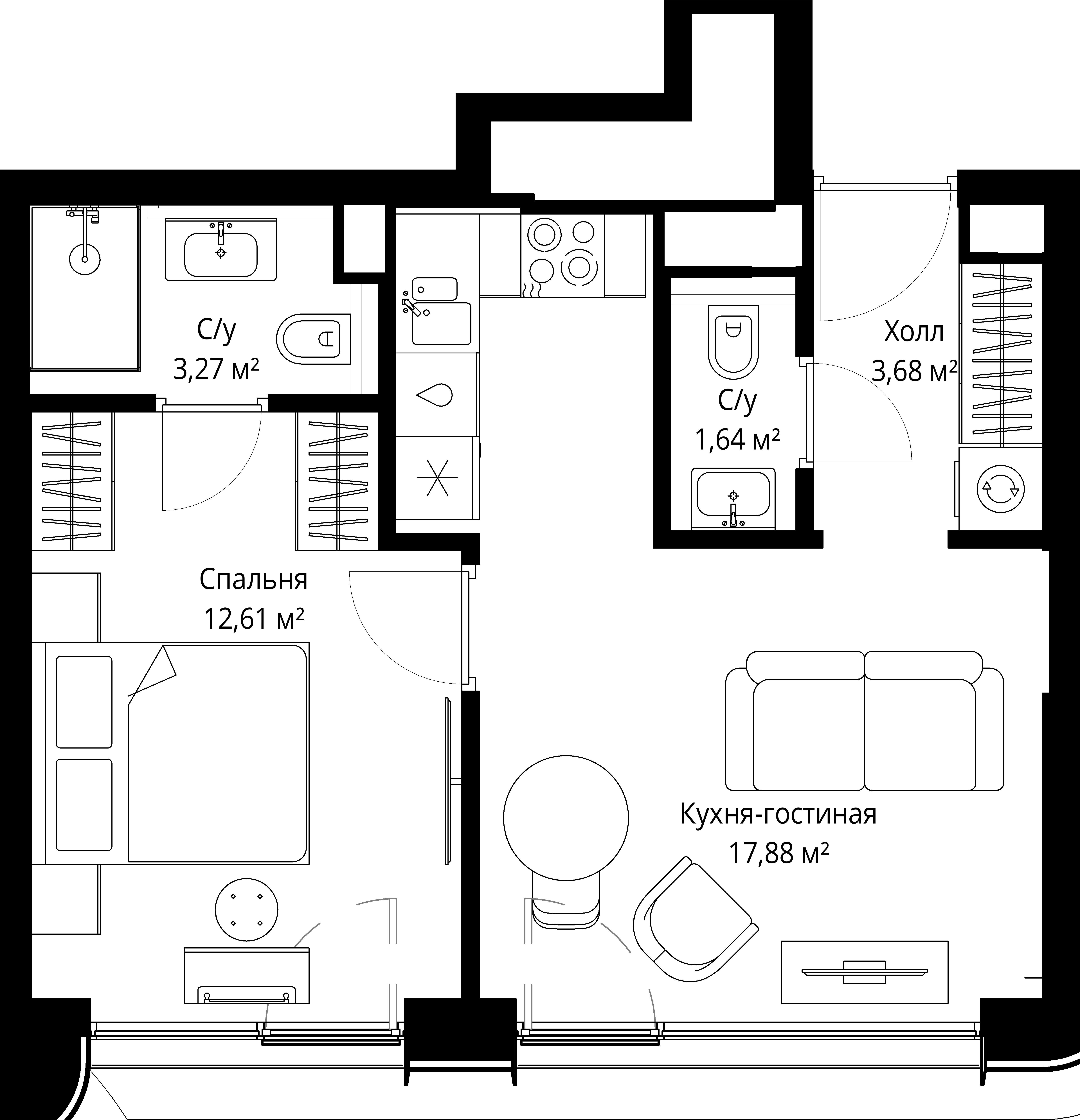 1-комнатная, 39,08 м² — 23 287 172 ₽