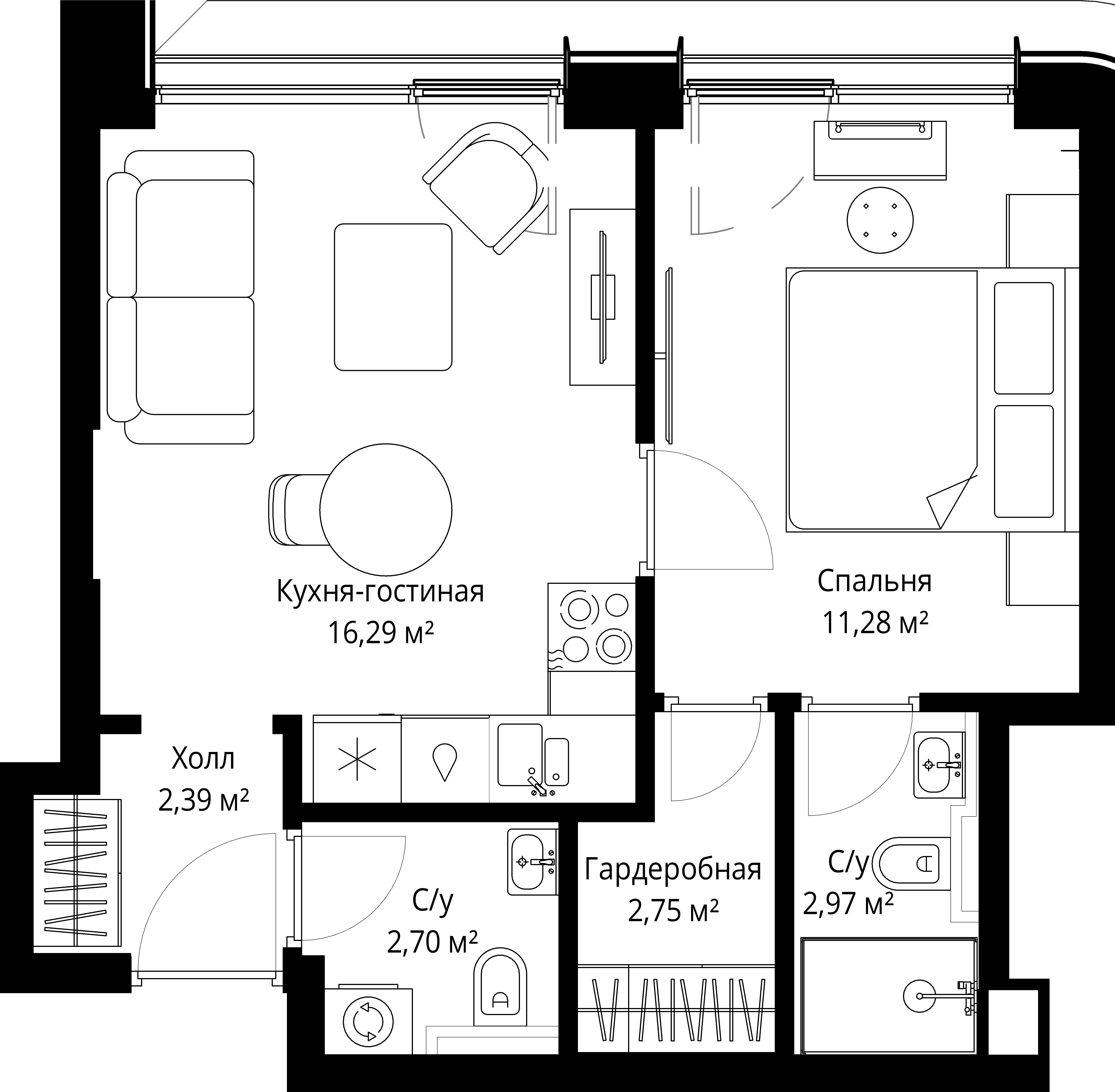 1-комнатная, 38,38 м² — 21 299 562 ₽