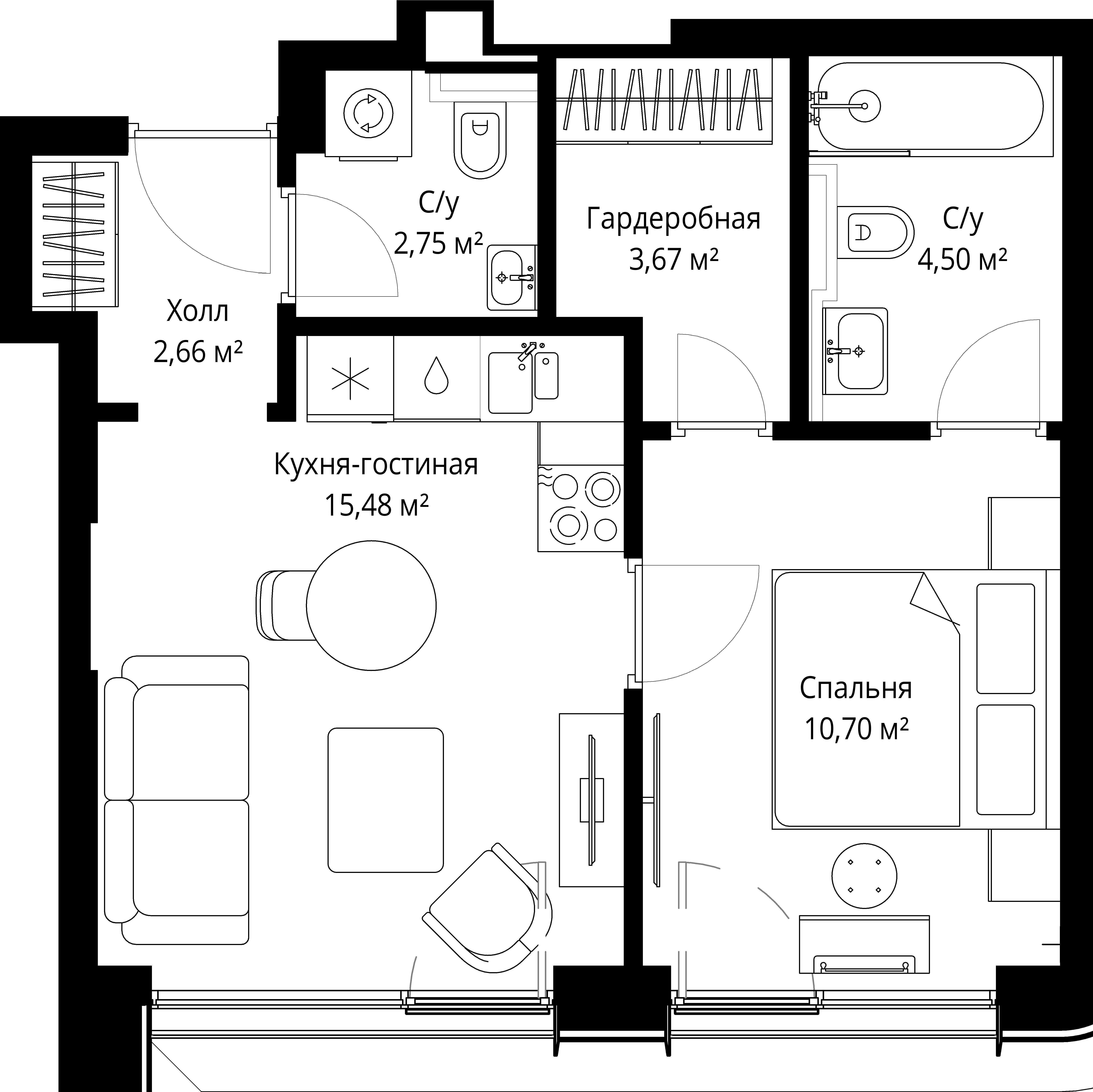 1-комнатная, 39,76 м² — 23 684 970 ₽