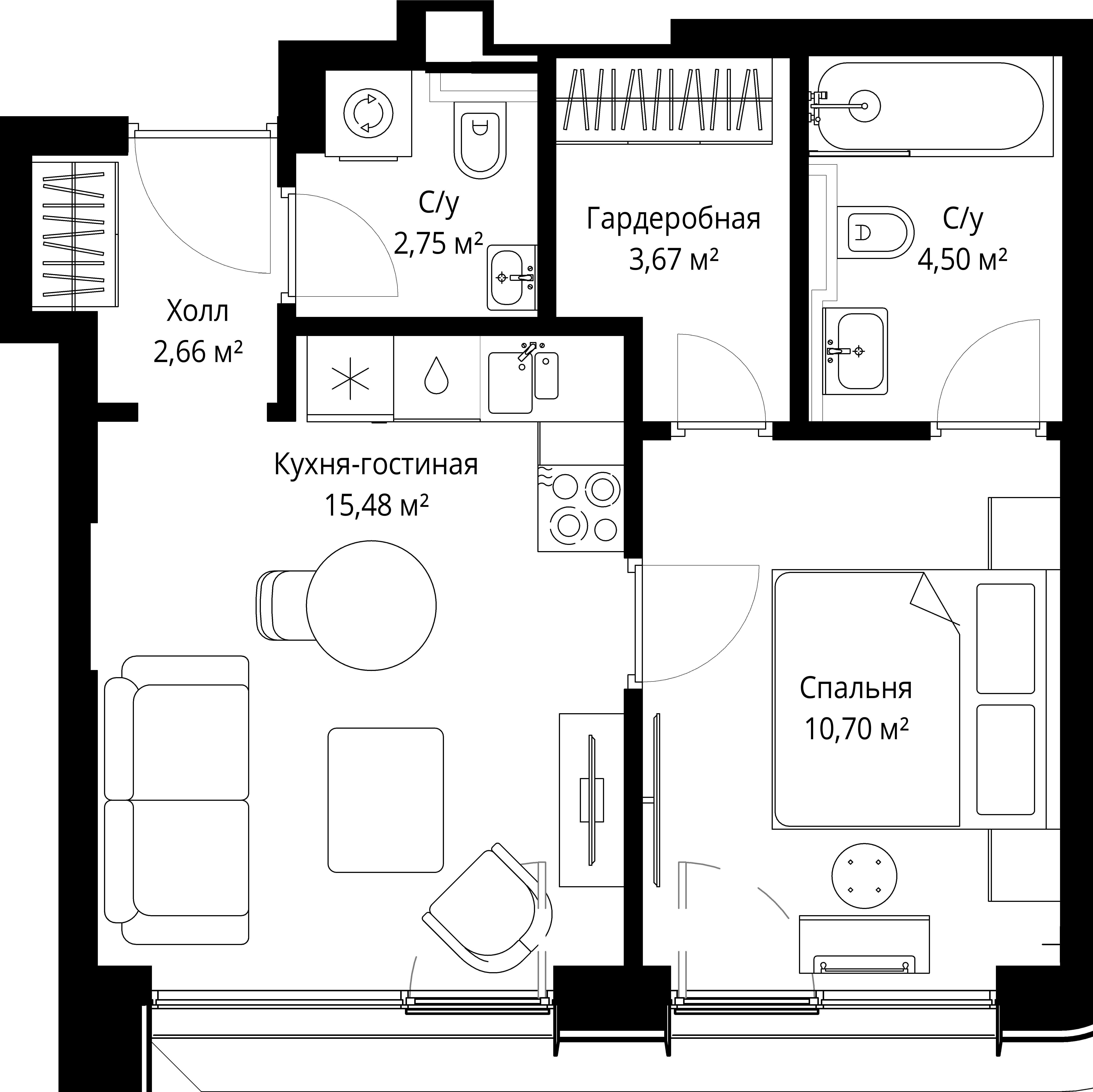 1-комнатная, 39,76 м² — 22 980 918 ₽