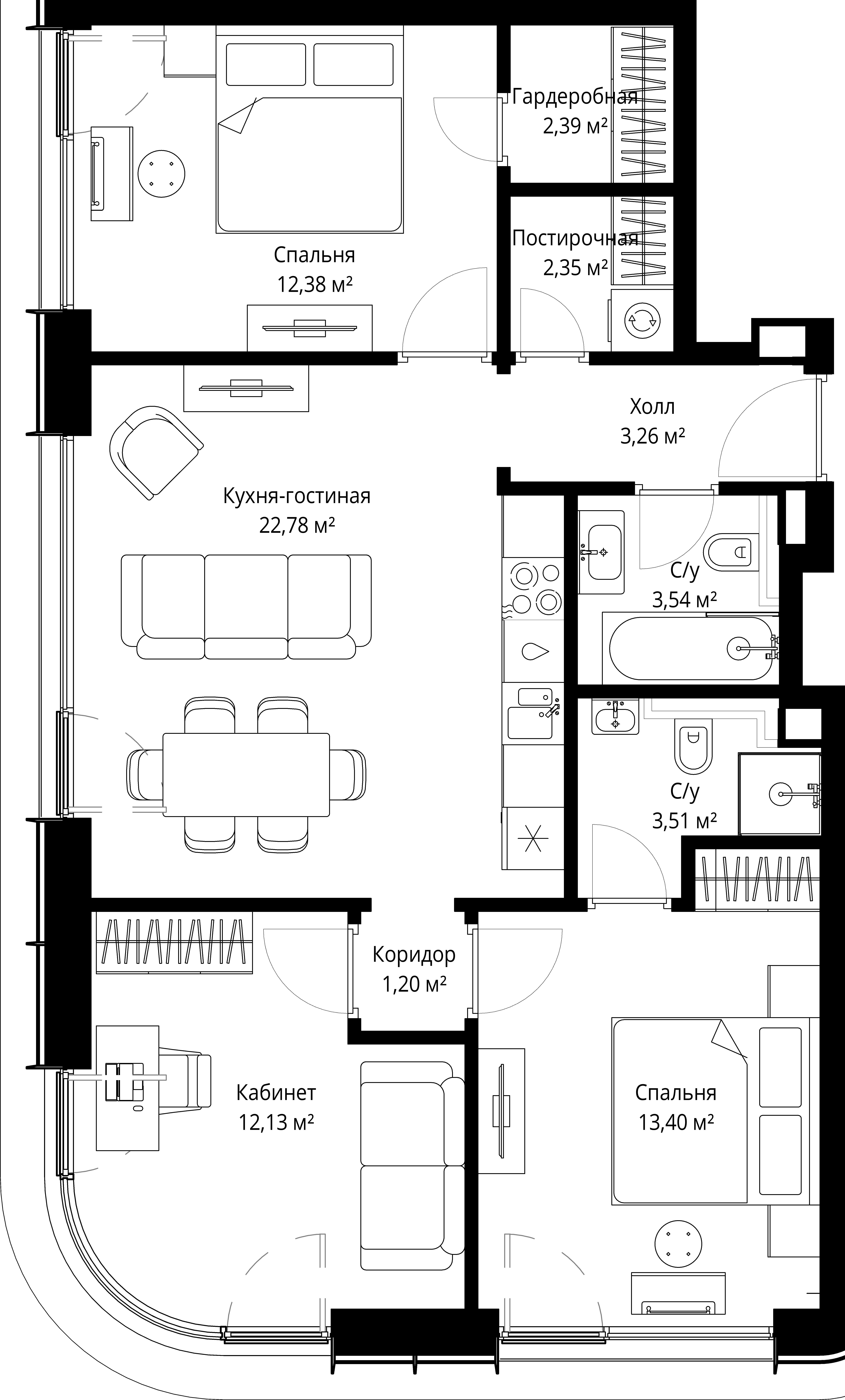 3-комнатная, 76,94 м² — 42 086 876 ₽