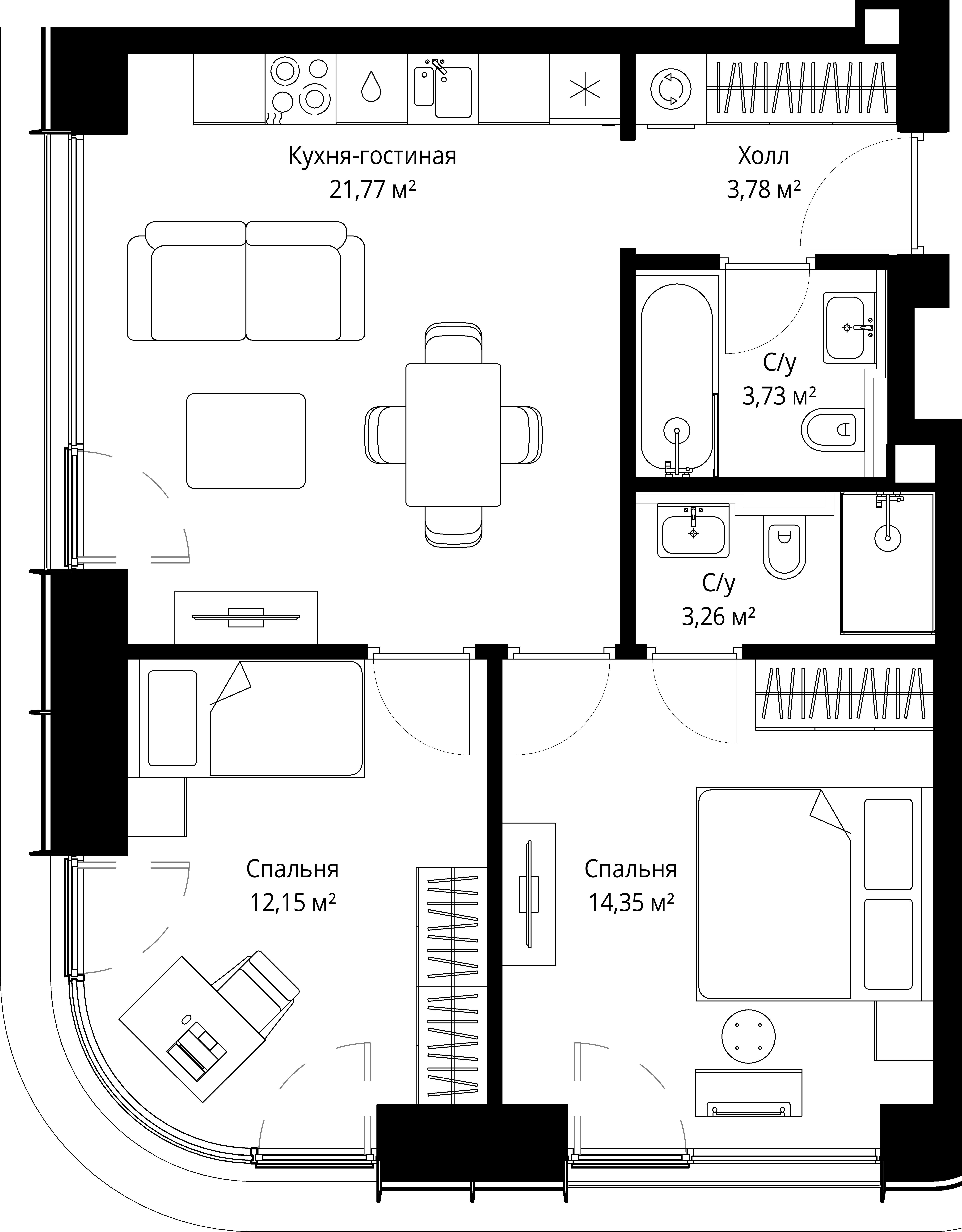2-комнатная, 59,04 м² — 31 159 856 ₽