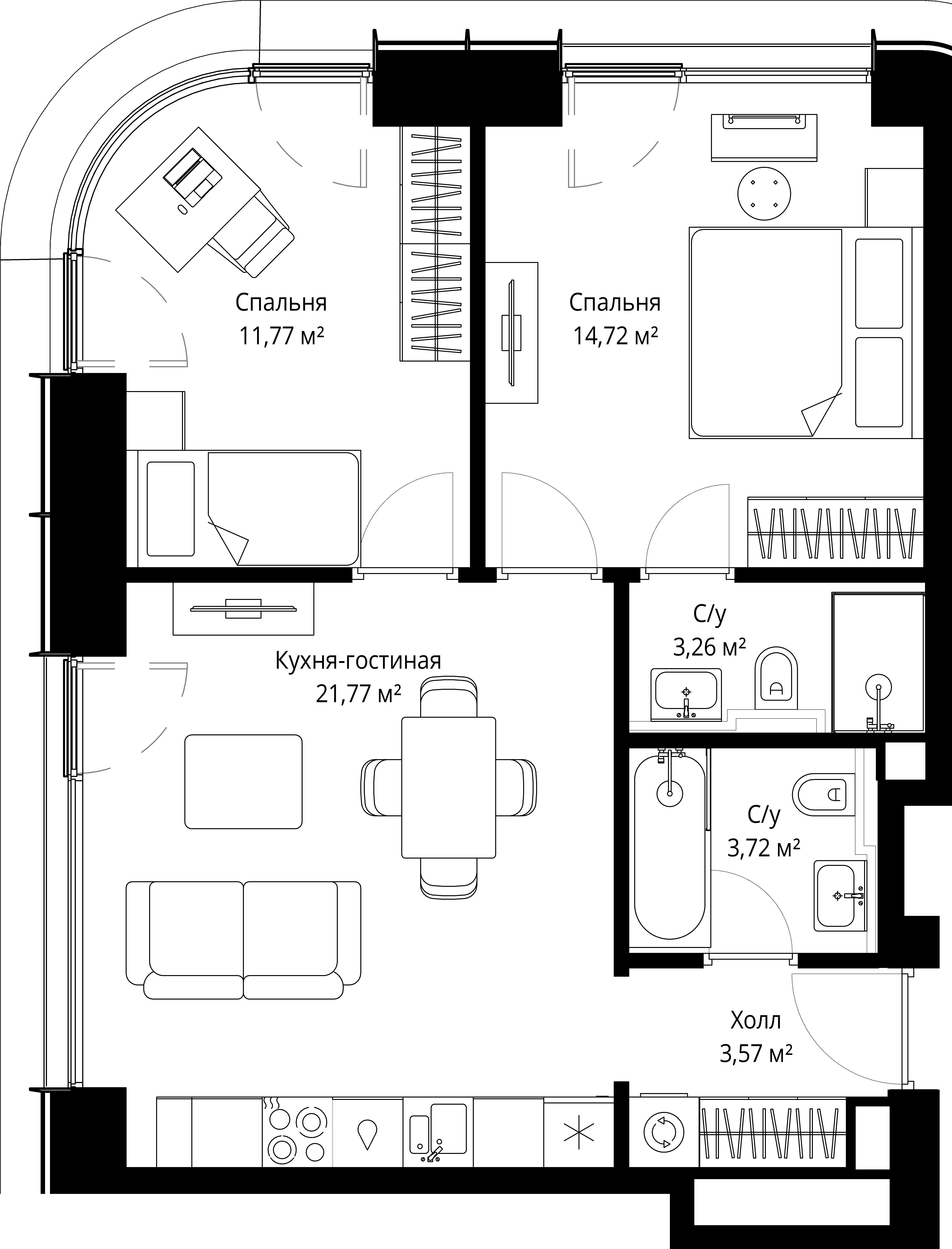 2-комнатная, 58,81 м² — 28 534 732 ₽