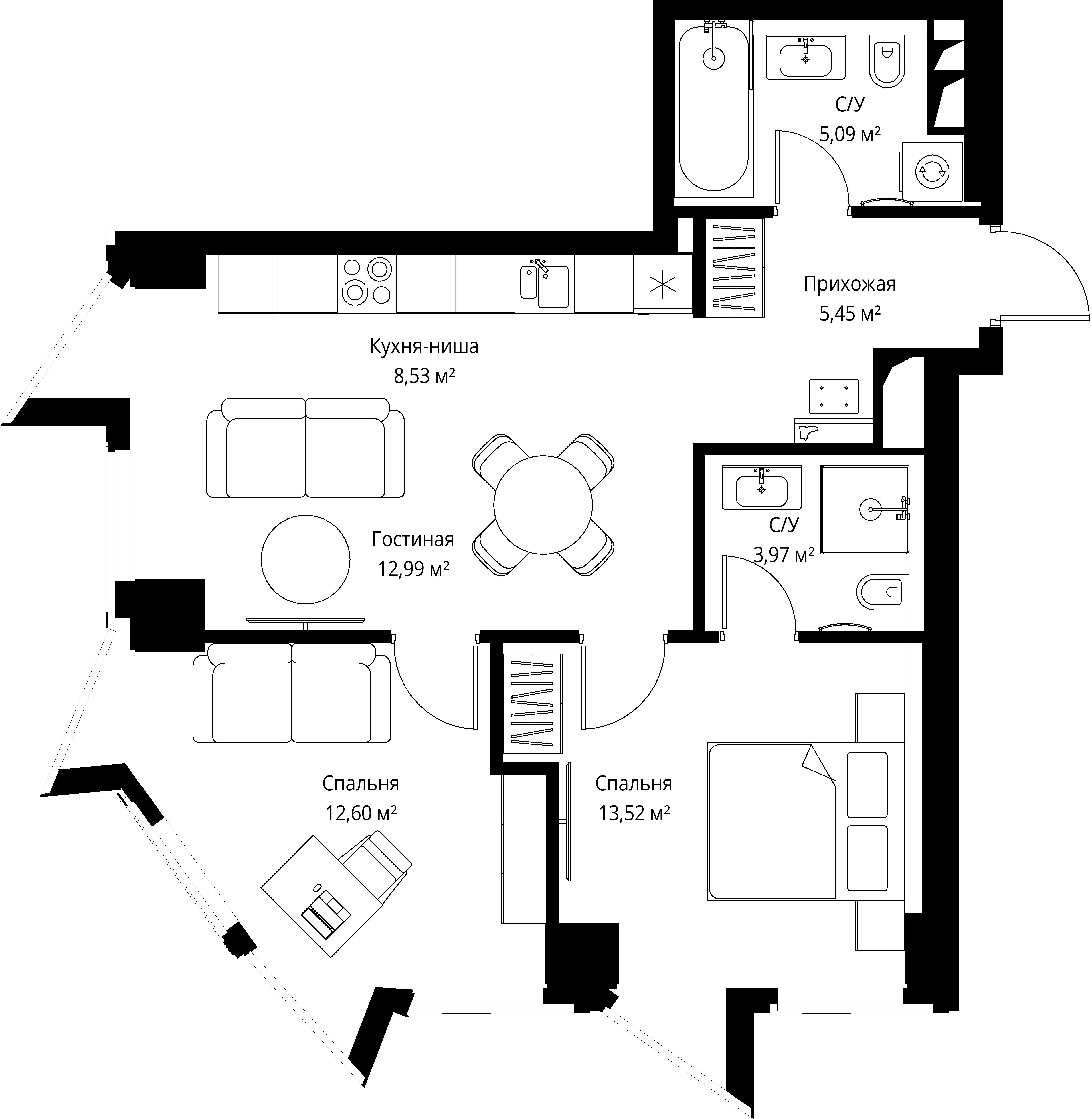 2-комнатная, 62,4 м² — 40 727 232 ₽