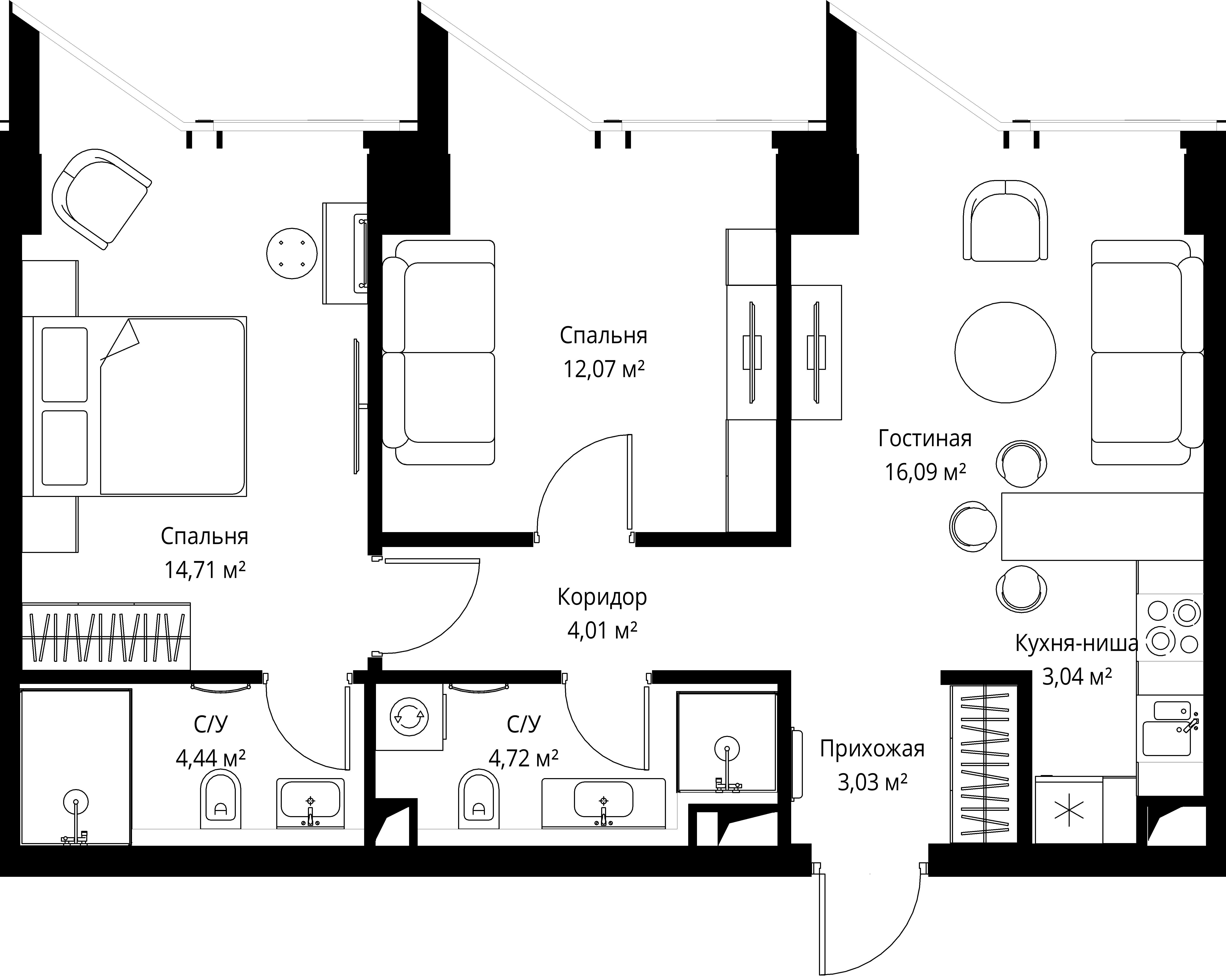 2-комнатная, 61,9 м² — 40 452 888 ₽