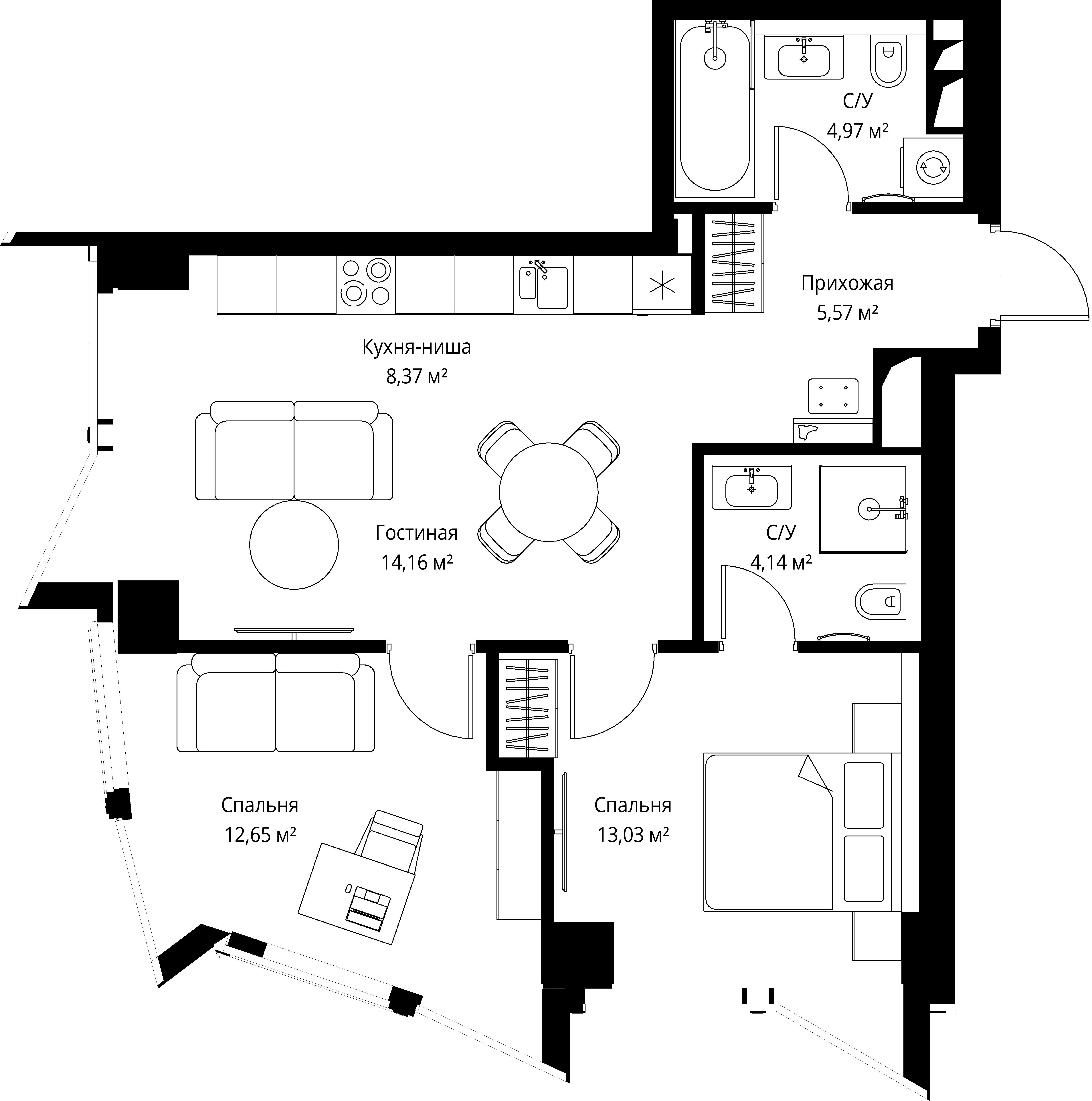 2-комнатная, 63 м² — 41 224 680 ₽