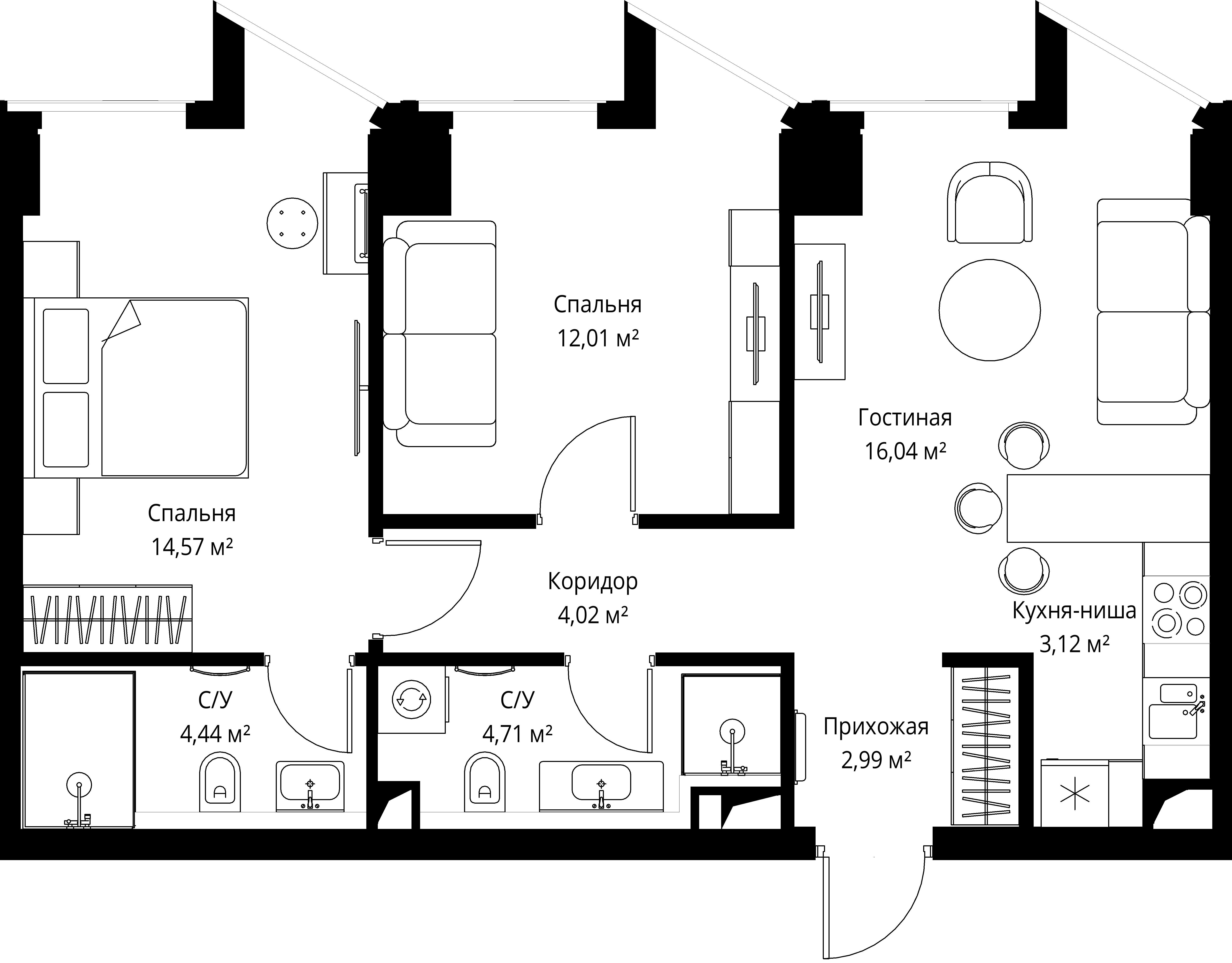 2-комнатная, 62,2 м² — 40 753 440 ₽