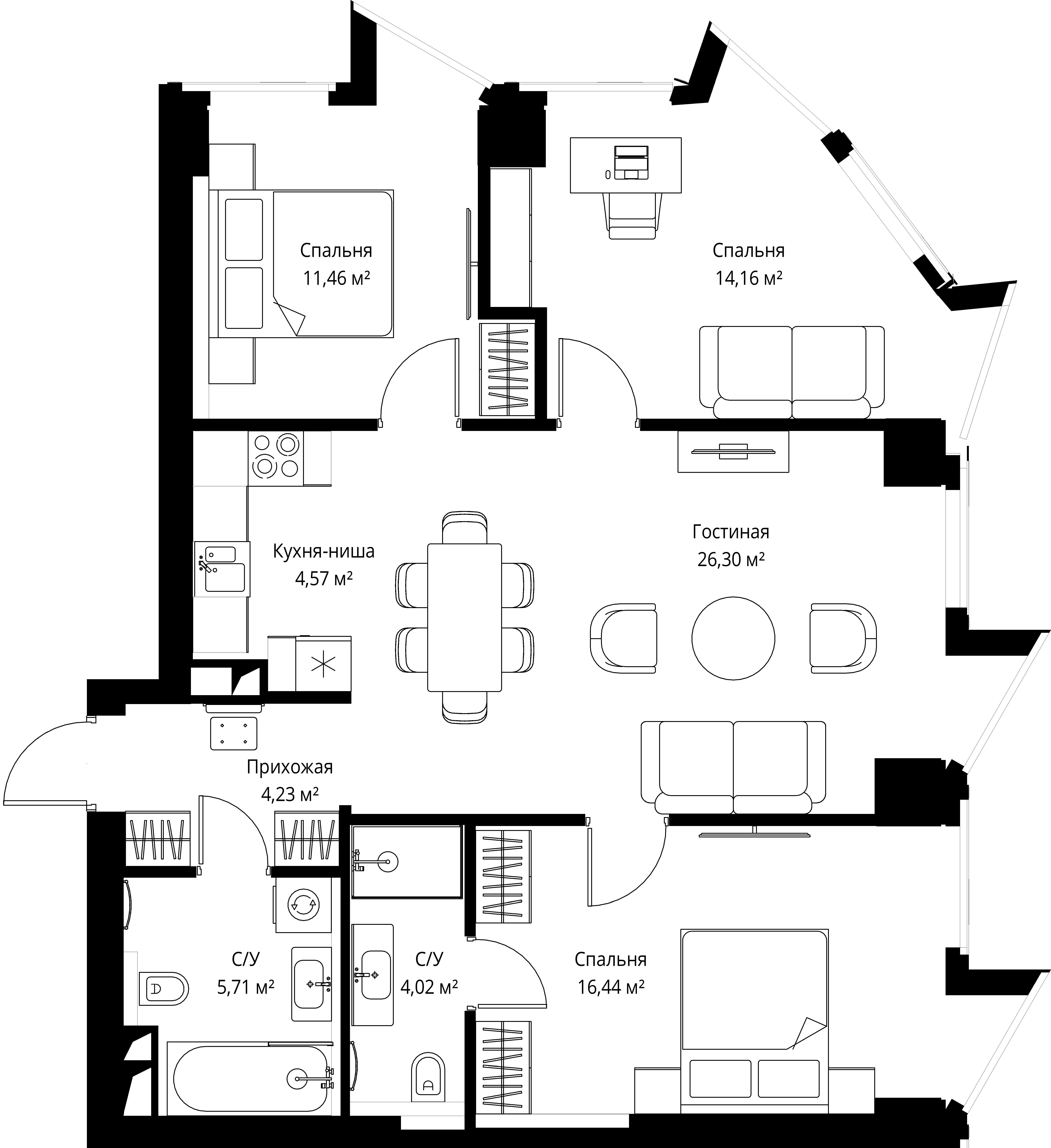 3-комнатная, 86,8 м² — 54 684 000 ₽