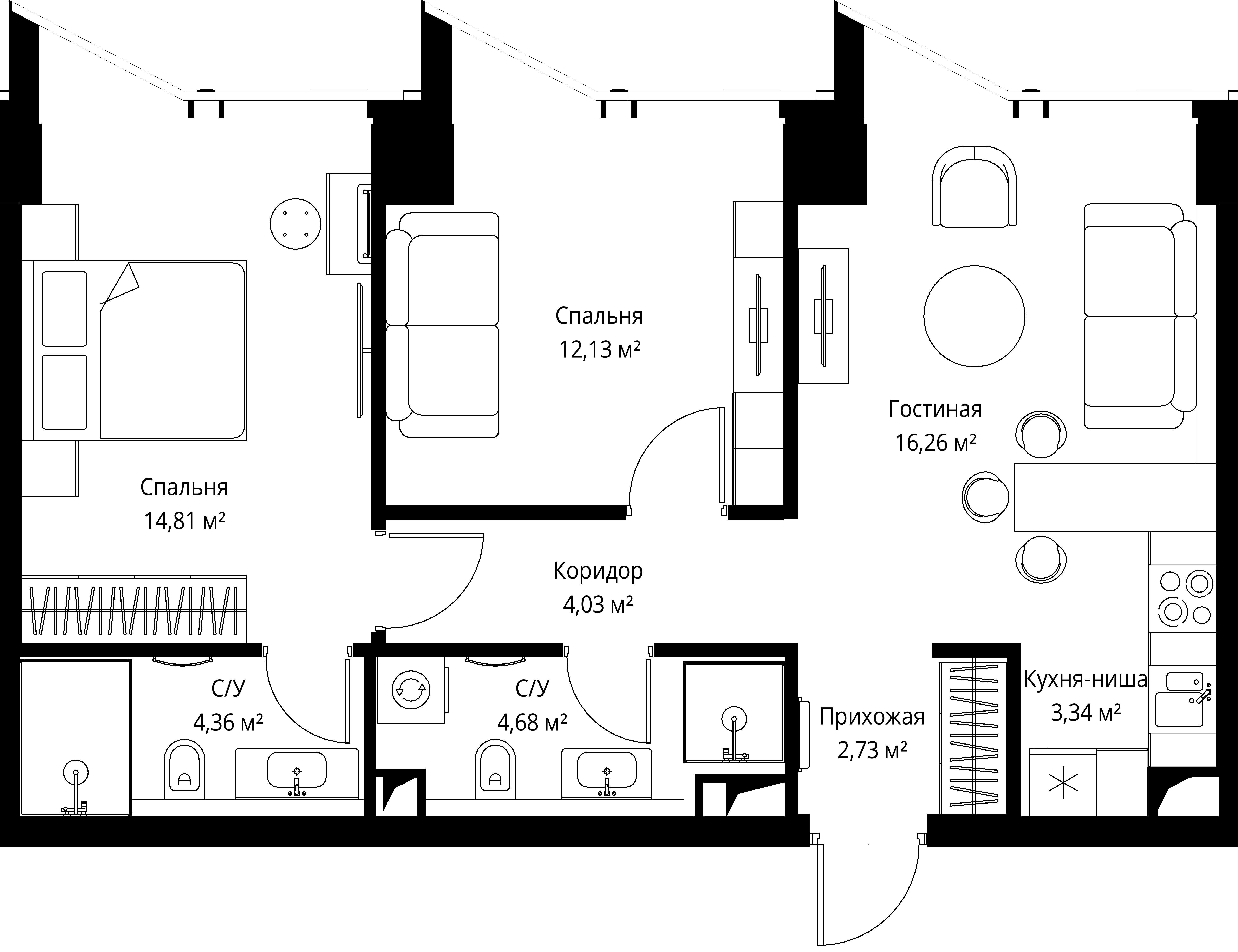 2-комнатная, 62,1 м² — 40 896 576 ₽