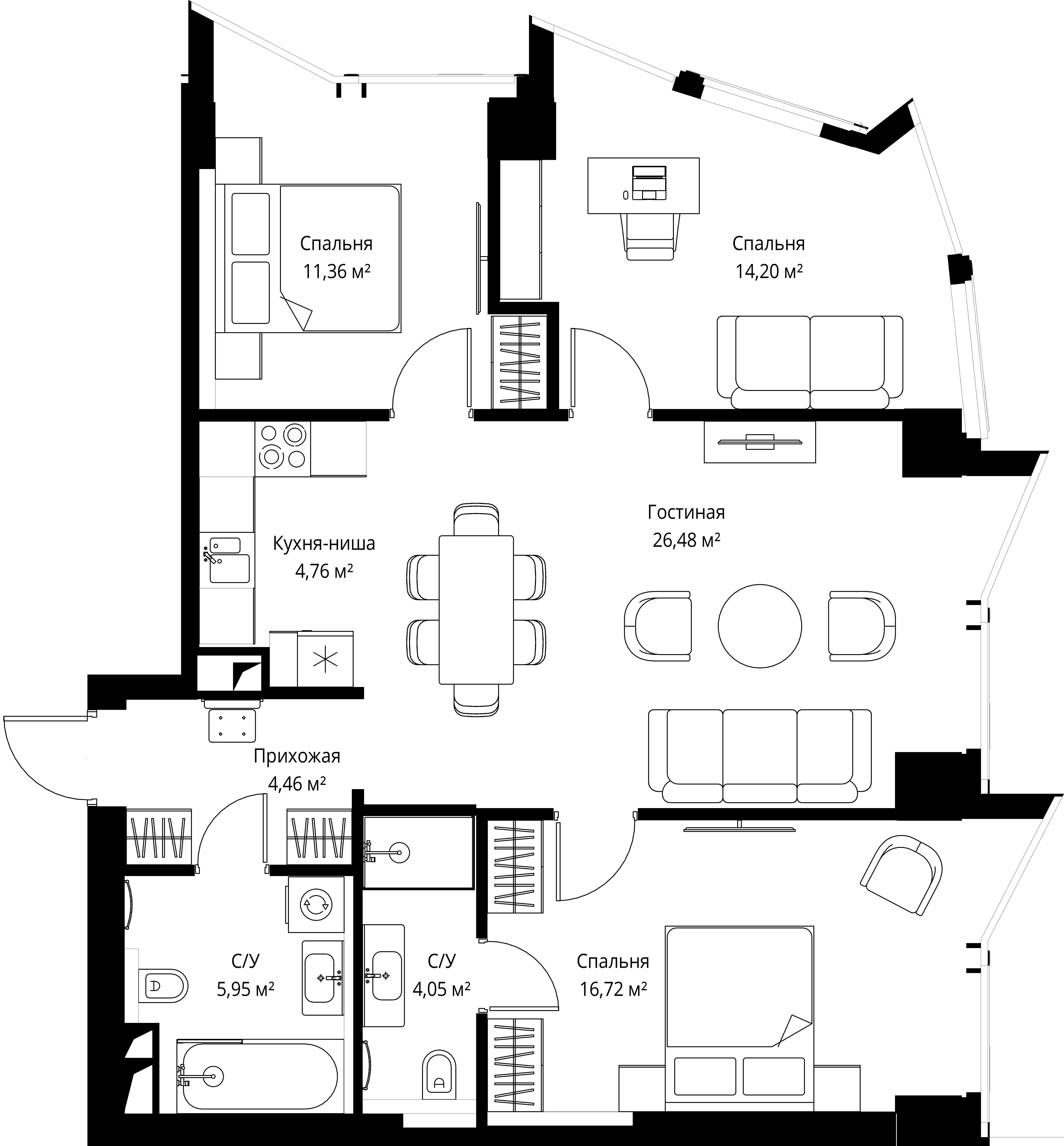 3-комнатная, 88,2 м² — 55 566 000 ₽