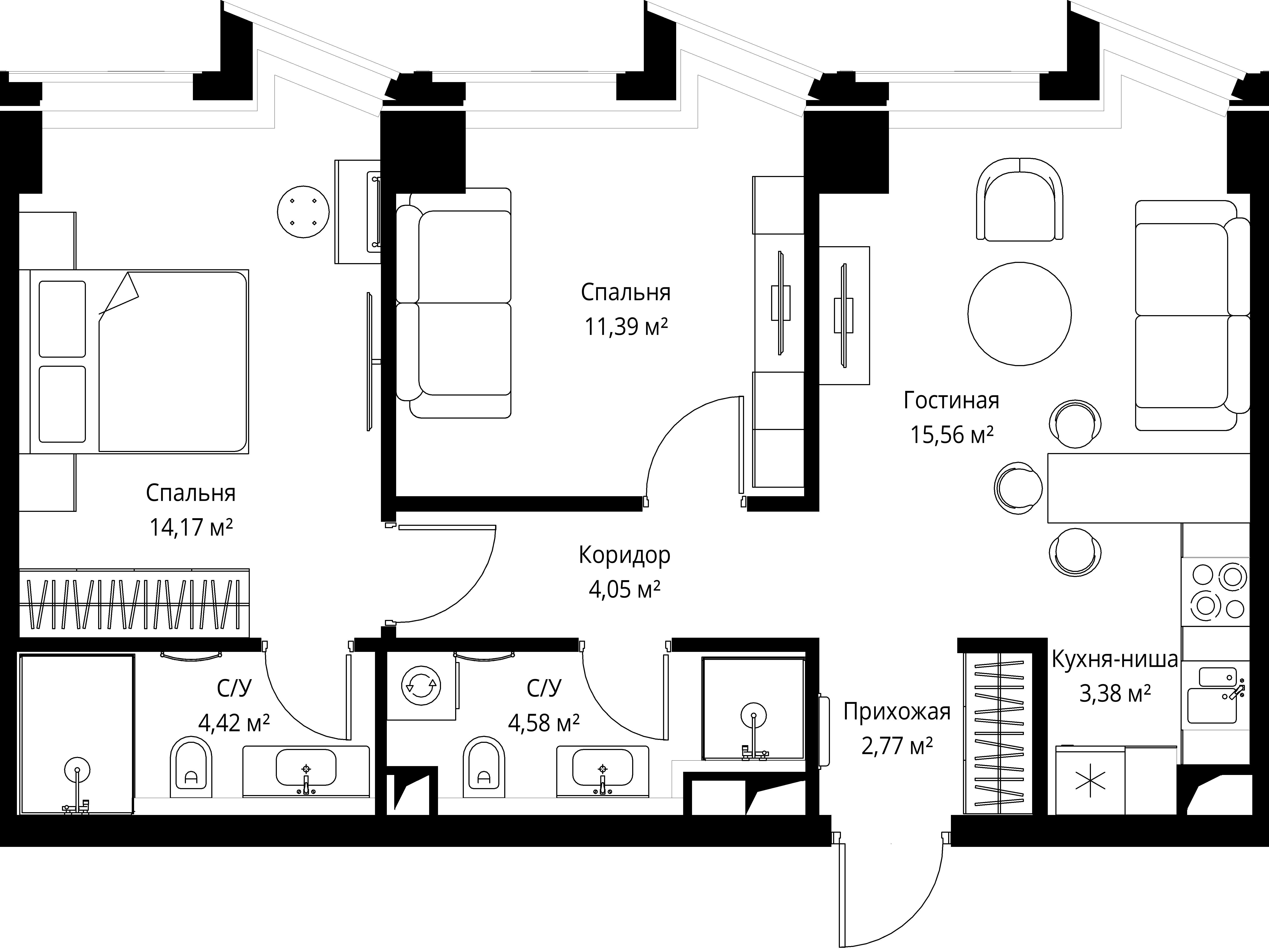 2-комнатная, 62,1 м² — 41 053 068 ₽