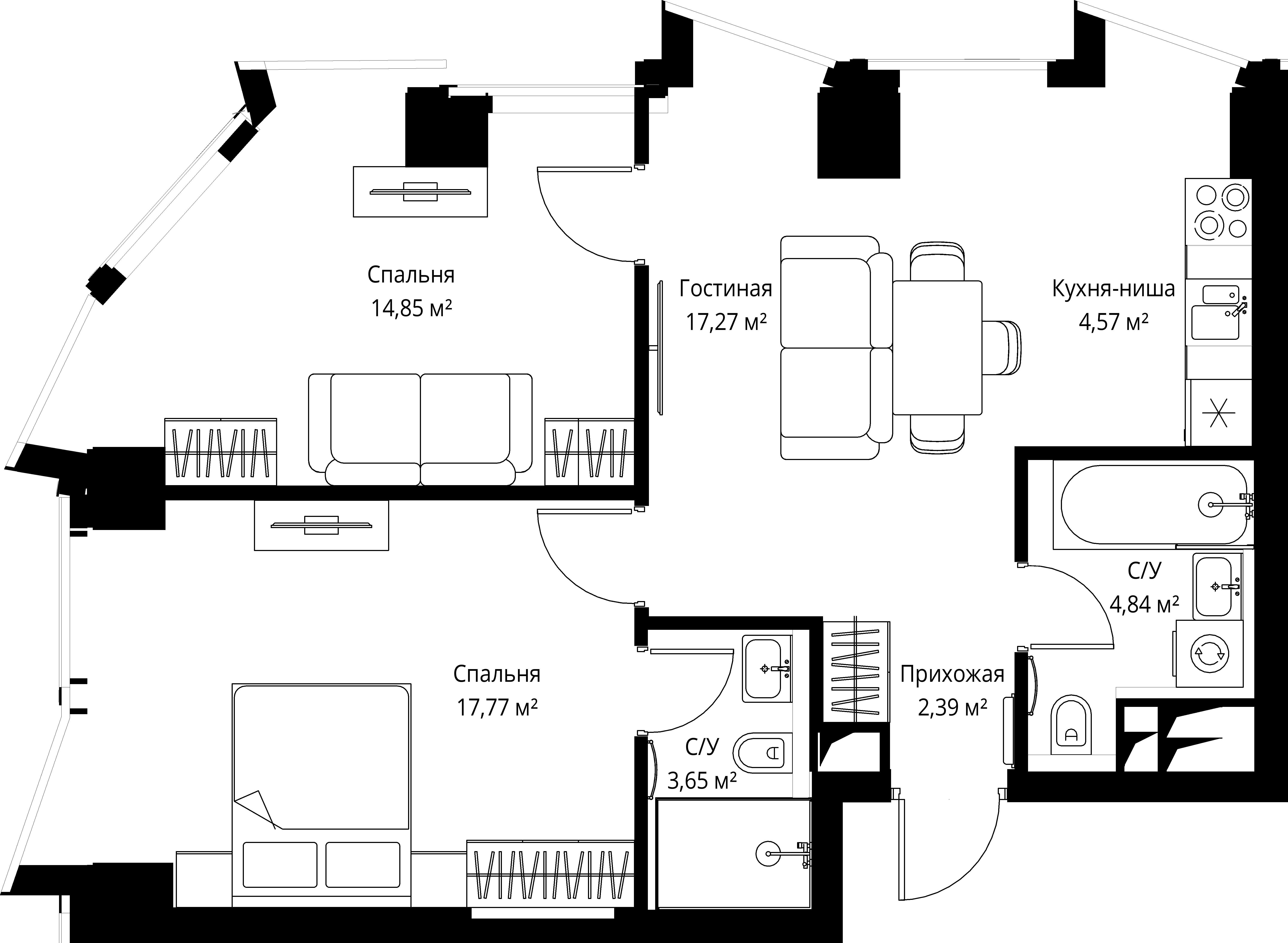 2-комнатная, 65,7 м² — 46 476 180 ₽
